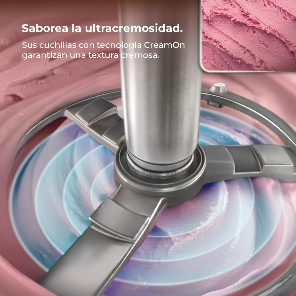 Cecotec Heladera Multifunción Capacidad 2,1L, 3 Tarrinas, Gelatec 2100. 500W, 11 Programas de Helado y Bebidas Granizadas, Tecnología CreamOn y Re-spin, Pantalla Táctil, Incluye Recetario Digital