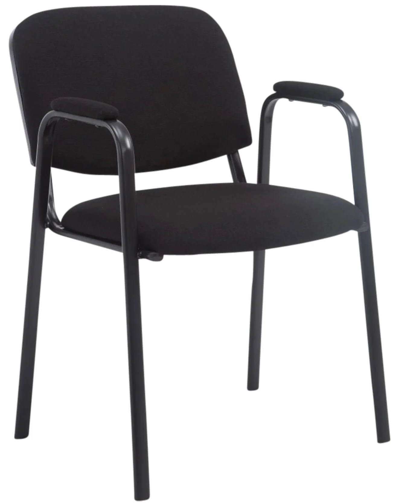 CLP Set 4 Sillas Apilables Ken Pro con Reposabrazos Acolchados de Tela, para Conferencia y Oficina, Estructura Negra Resistente 150 kg, Color:Negro