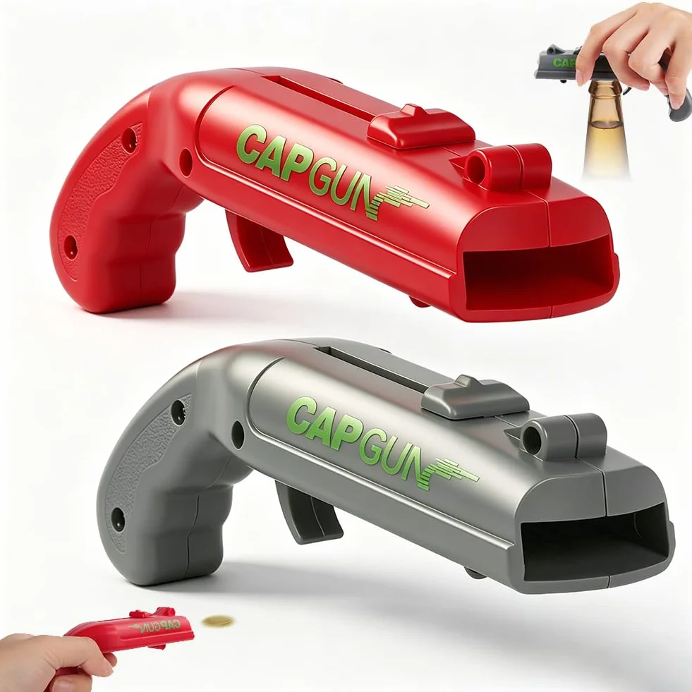 Abrebotellas Pistola 2 Pack, Abridor de Cerveza Divertido para Bar Fiestas Barbacoa Regalo Rojo Gris