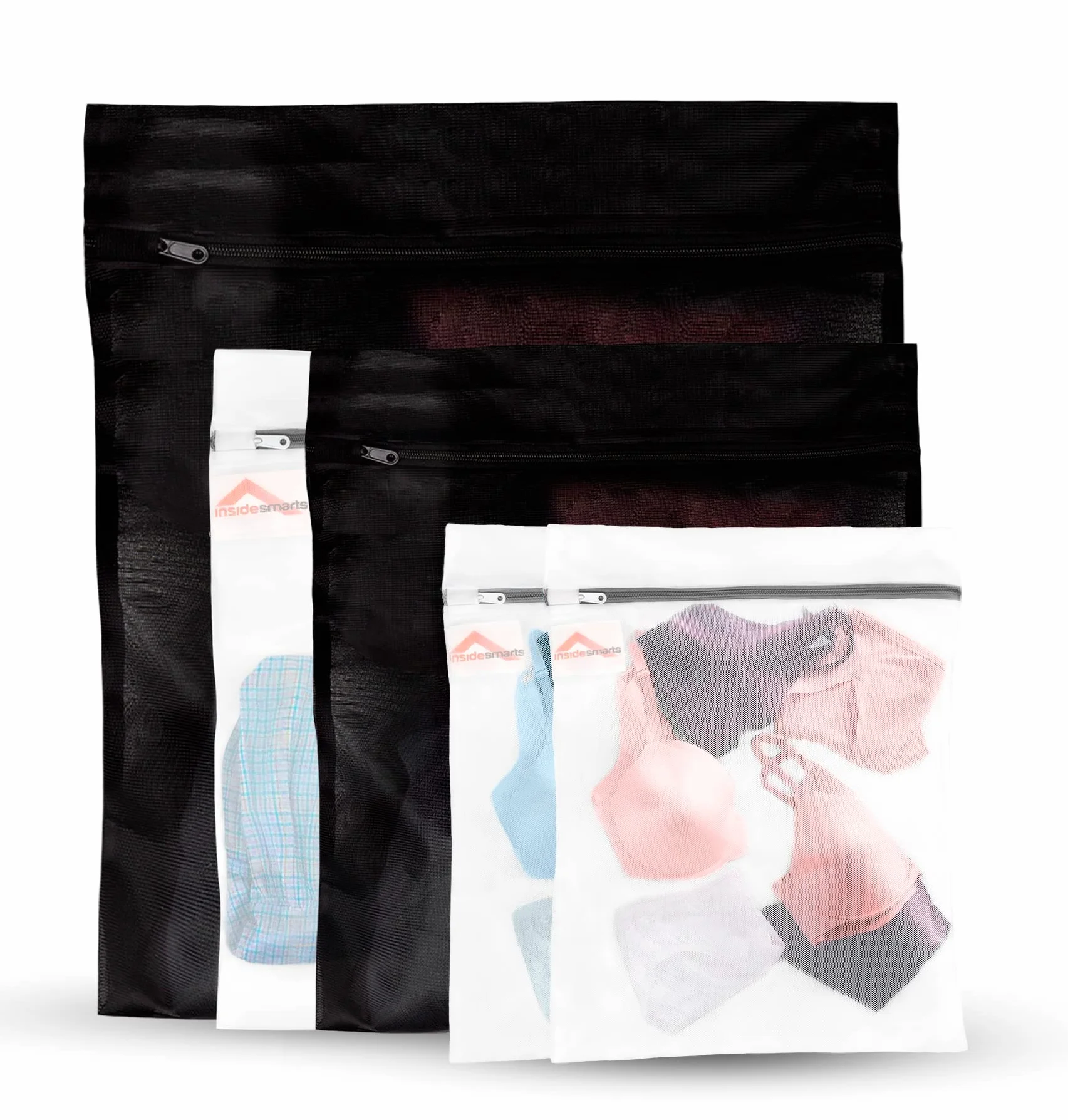 Juego de 5 bolsas de lavado: jumbo (1 negro), grande (1 negro y 1 blanco) y mediano (2 blanco), por InsideSmarts