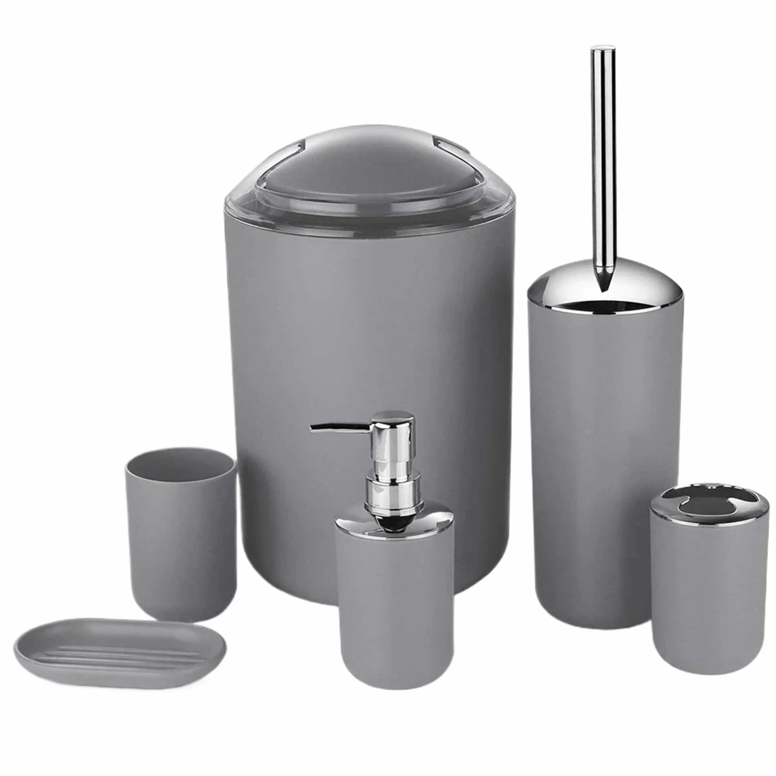 Dispensador de Jabon Juego de baño Lujo, Soporte for cepillos Dientes, Cepillo con Taza succión, Caja jabón, Accesorios decoración del hogar(Gray 6 Piece Set)