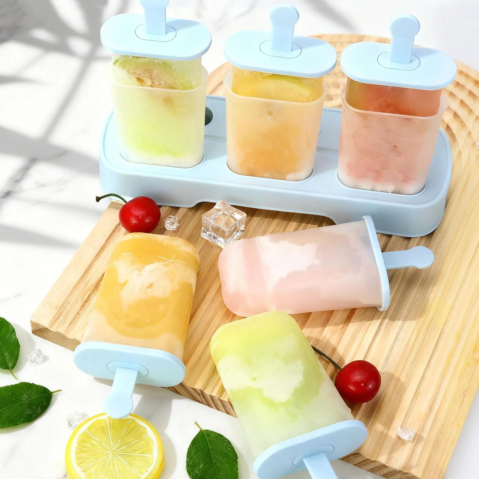 Moldes Helados Silicona 6 Cavidades Sin BPA Grado Alimenticio Reutilizables Aptos Lavavajillas (Azul)