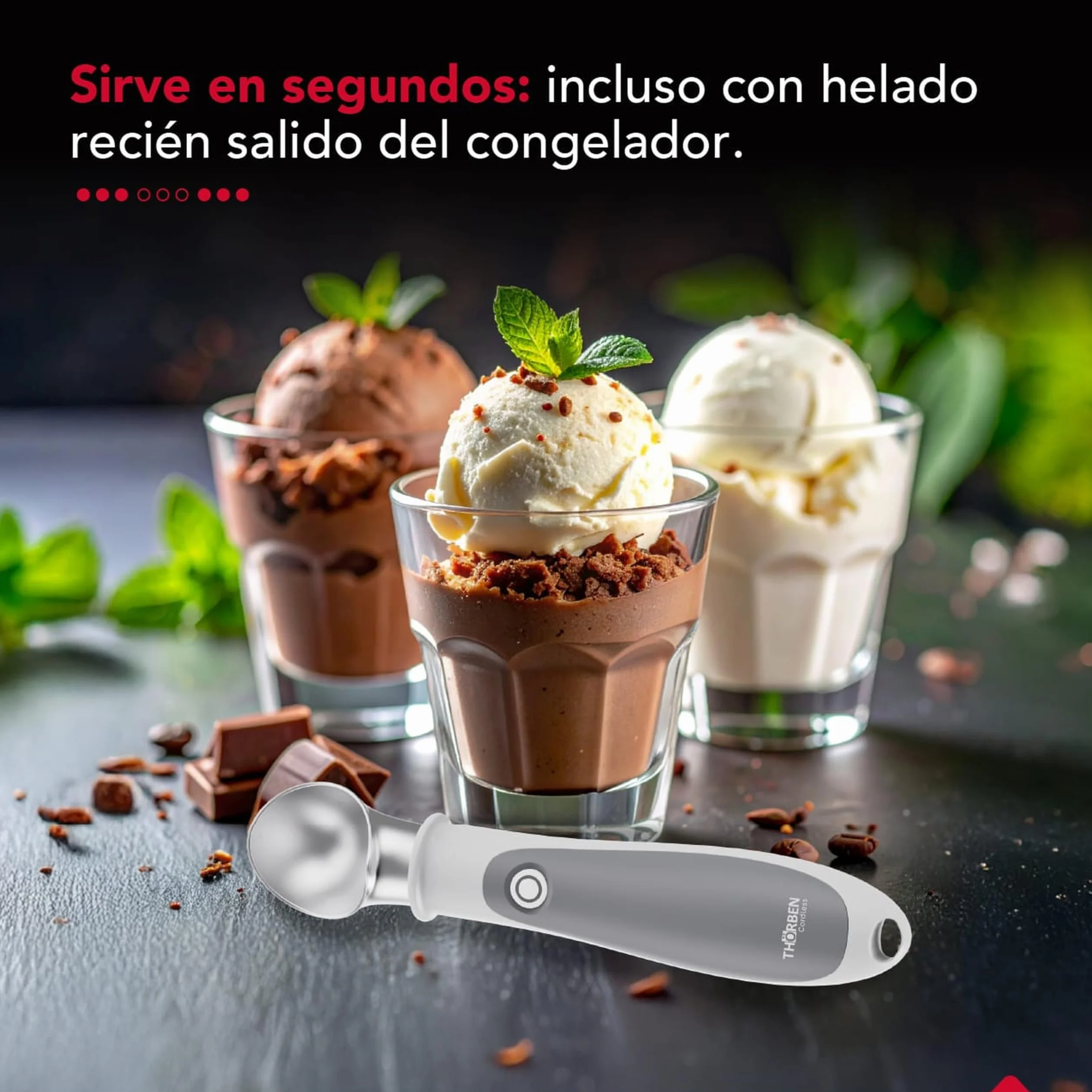 Thörben Cuchara de Helados Eléctrica Calentada USB-C, Doble Nivel de Calor 45°C y 60°C, Material Grado Alimenticio