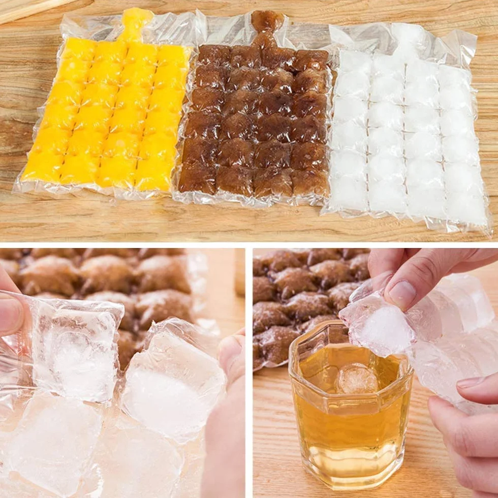 Bolsa de cubitos de hielo desechable 100 moldes sellable automáticamente transparente 1 embudo