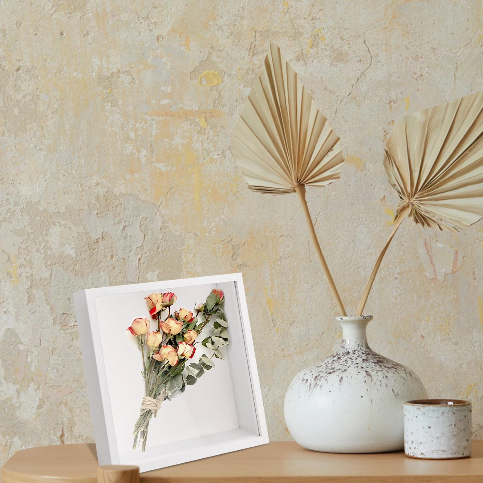 Marcos con Profundidad, Marco de Fotos de Caja de Sombra 3D para Mesa y Pared, Marcos para Cuadros 3D, Cuadro Vitrina para Medalla Recuerdo Flor Manualidades (27x27cm, Blanco)