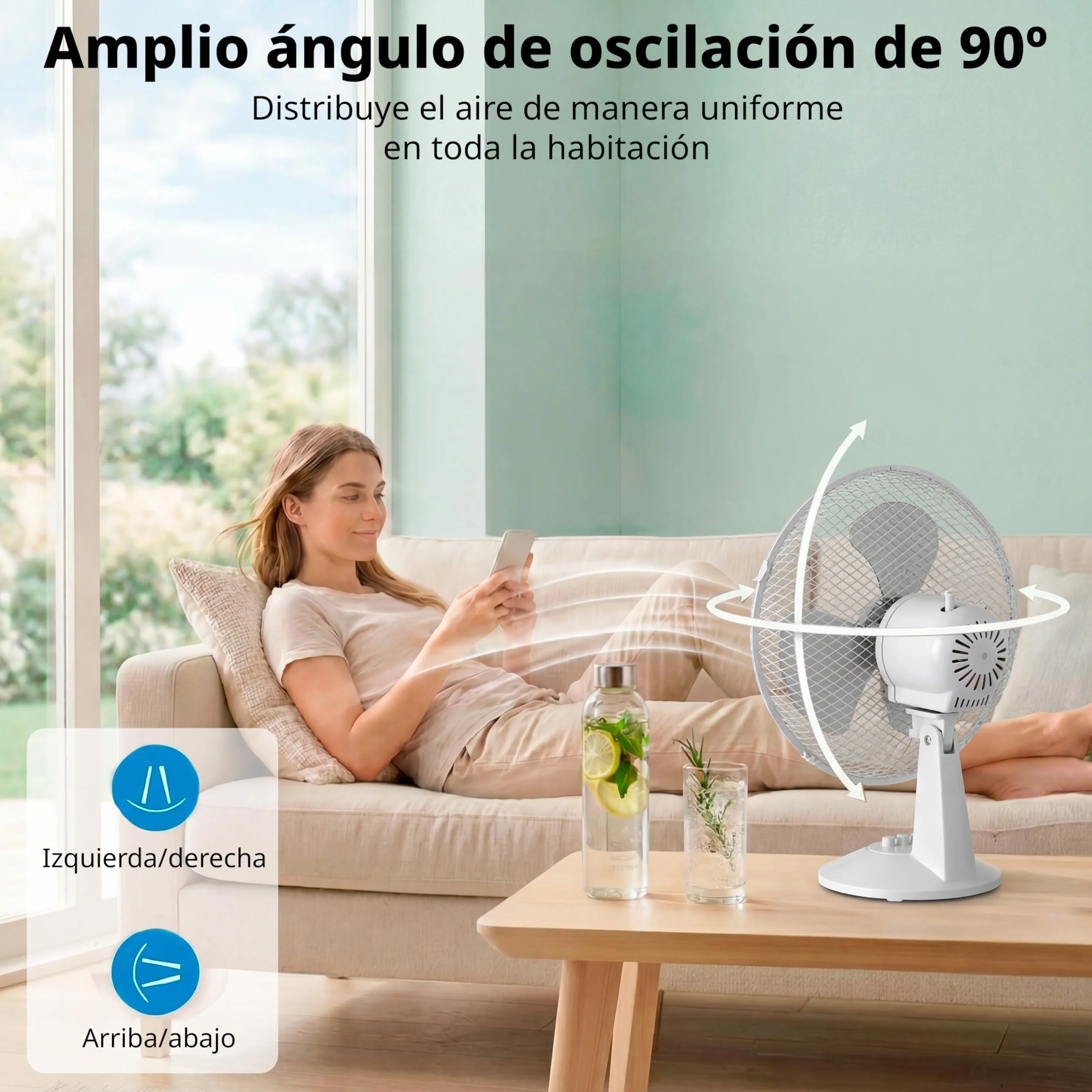 COMFEE Ventilador de Mesa 25W 23cm 2 Velocidades Oscilación 90º Silencioso