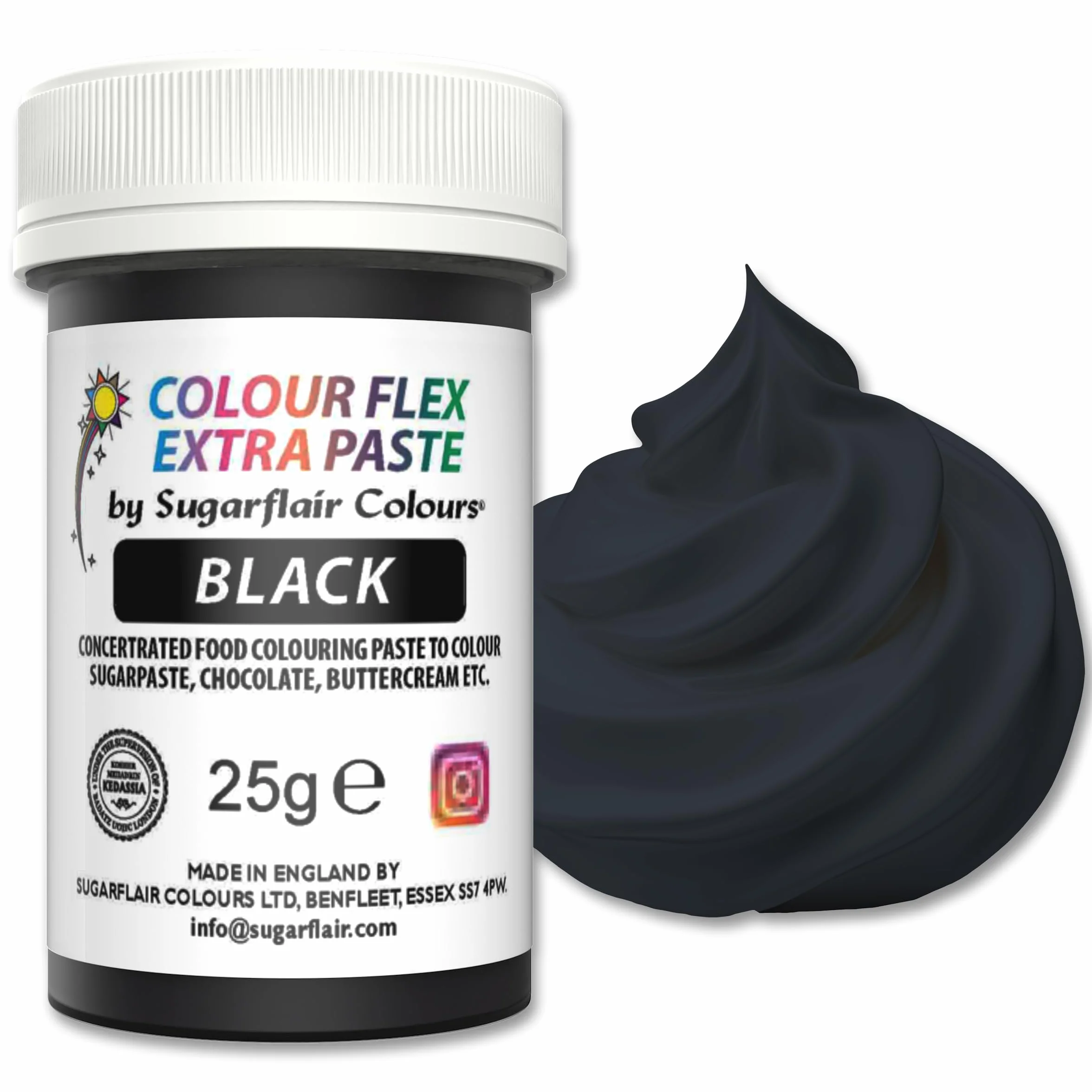 Sugarflair Colourflex Extra Paste Black 25g Colorante Alimentario para Crema de Mantequilla, Glaseado, Chocolate