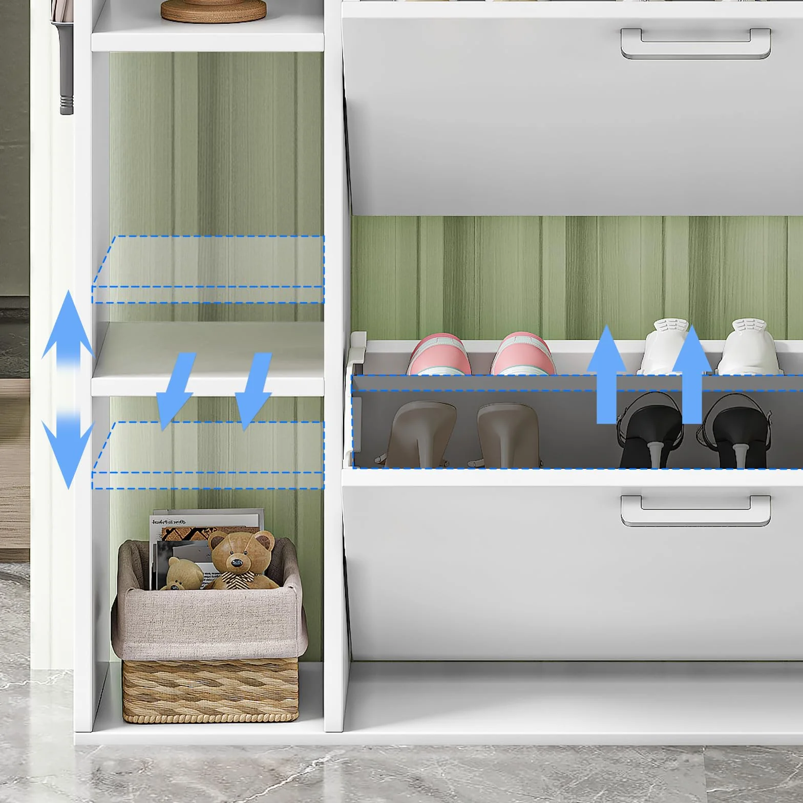 Zapatero Estrecho Recibidor Mueble Zapatero 3 Puertas con 4 Compartimentos de Almacenamiento para 18-24 Pares de Zapatos，para Sala de Estar, Pasillo de Entrada, 80x24x122cm Blanco