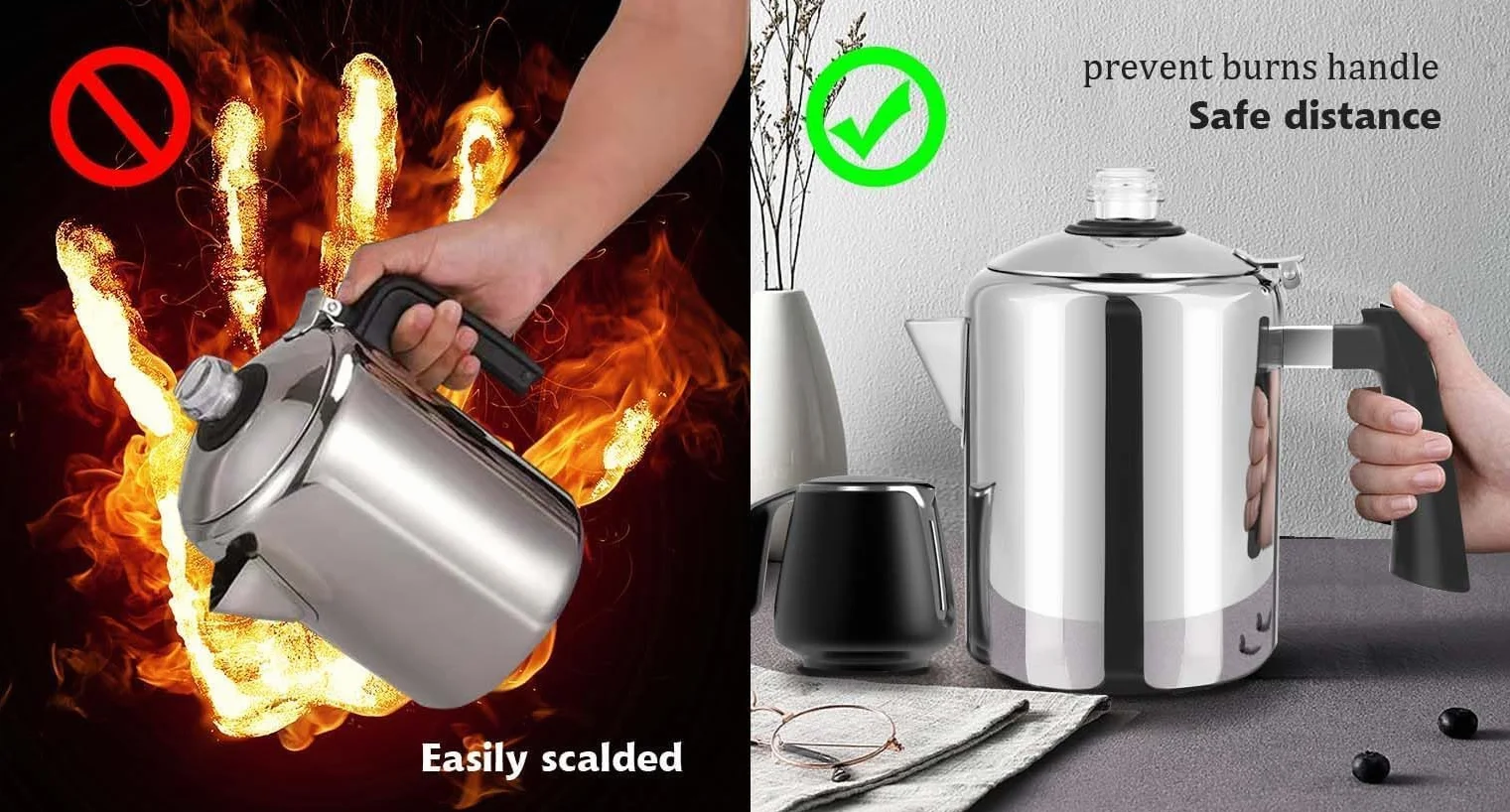YINO Cafetera Filtro Percolador Acero Inoxidable 304 9 Tazas para Acampar Viajes
