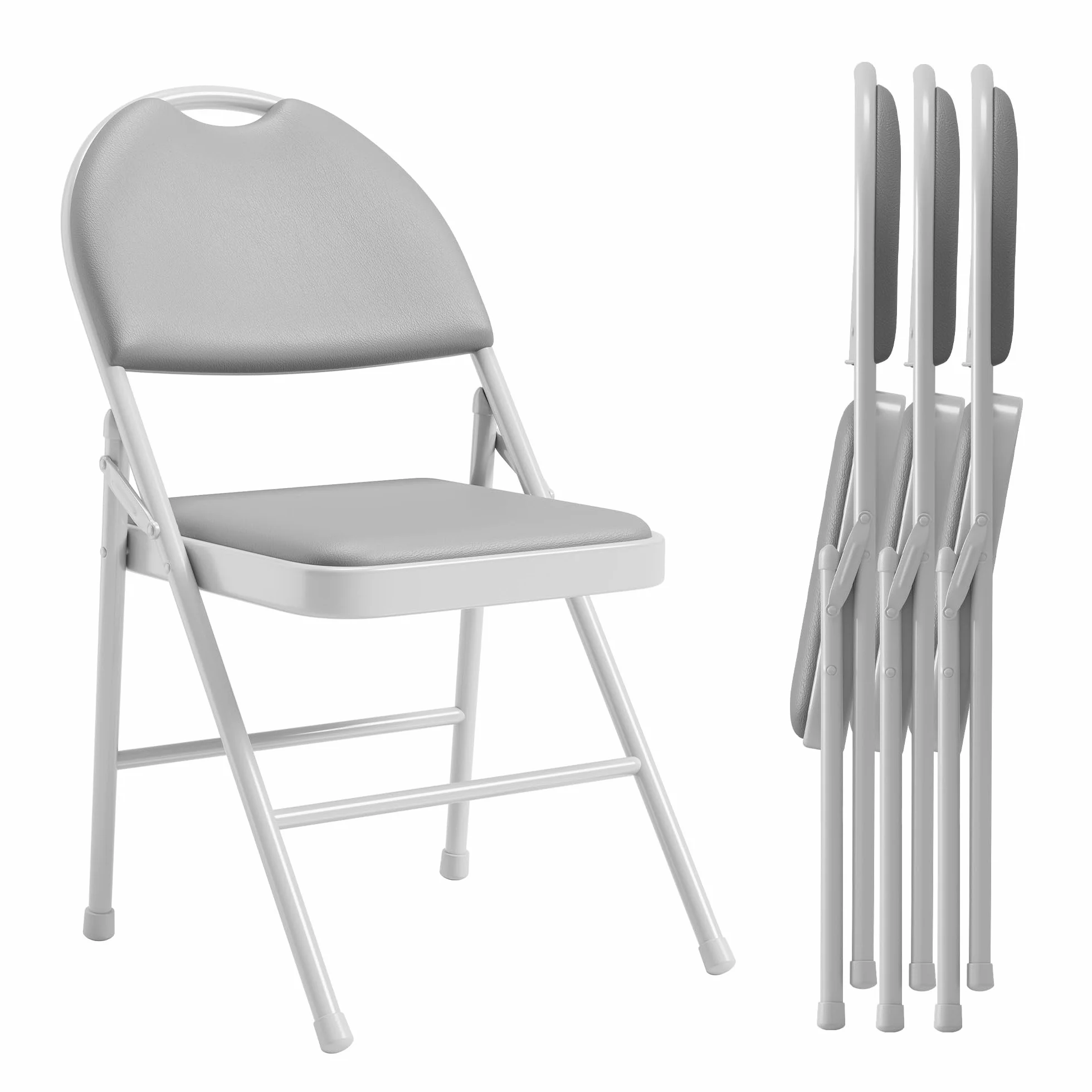 Sillas Plegables compactas Asiento Acolchado PU - Estructura metálica Resistente Respaldo ergonómico Alto Fáciles Transportar y almacenar Comedor la Oficina (4pc Grises)