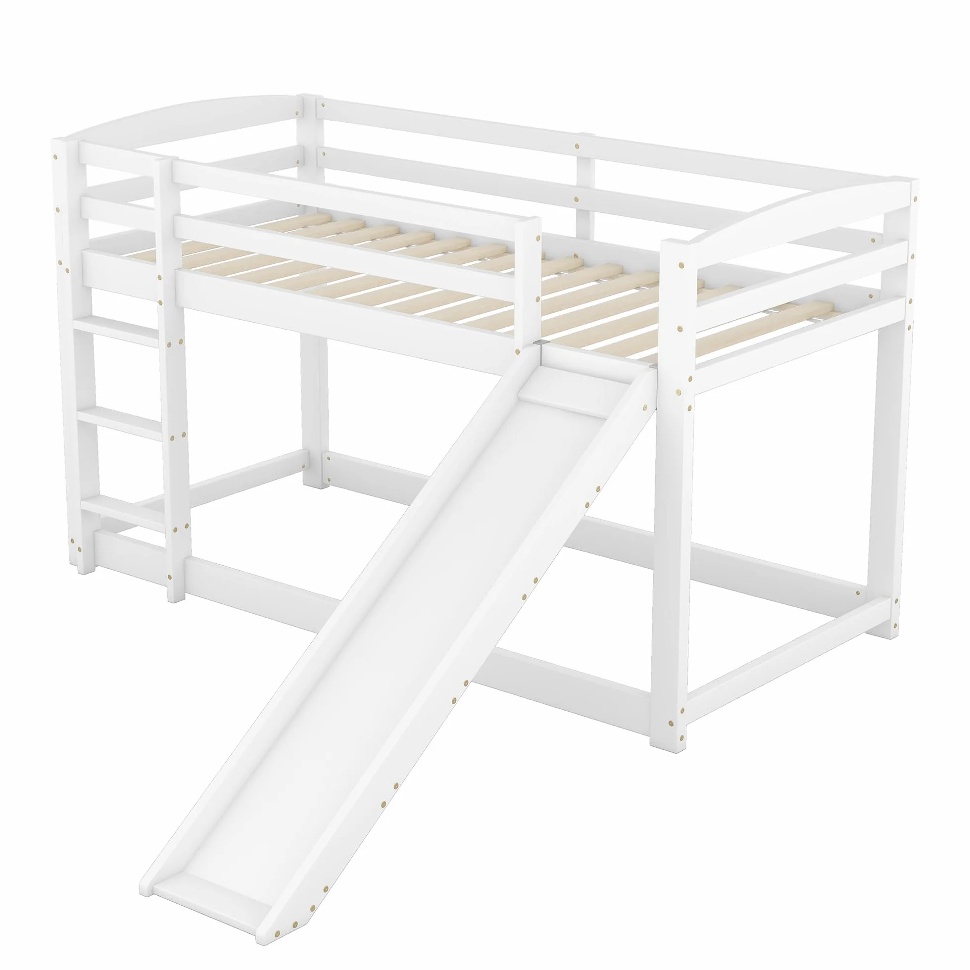 Azkoeesy Litera Infantil de 90 x 200 cm con tobogán y somier, con protección anticaída, Cama Individual, Cama para Adolescentes, Madera de Pino, Color Blanco.
