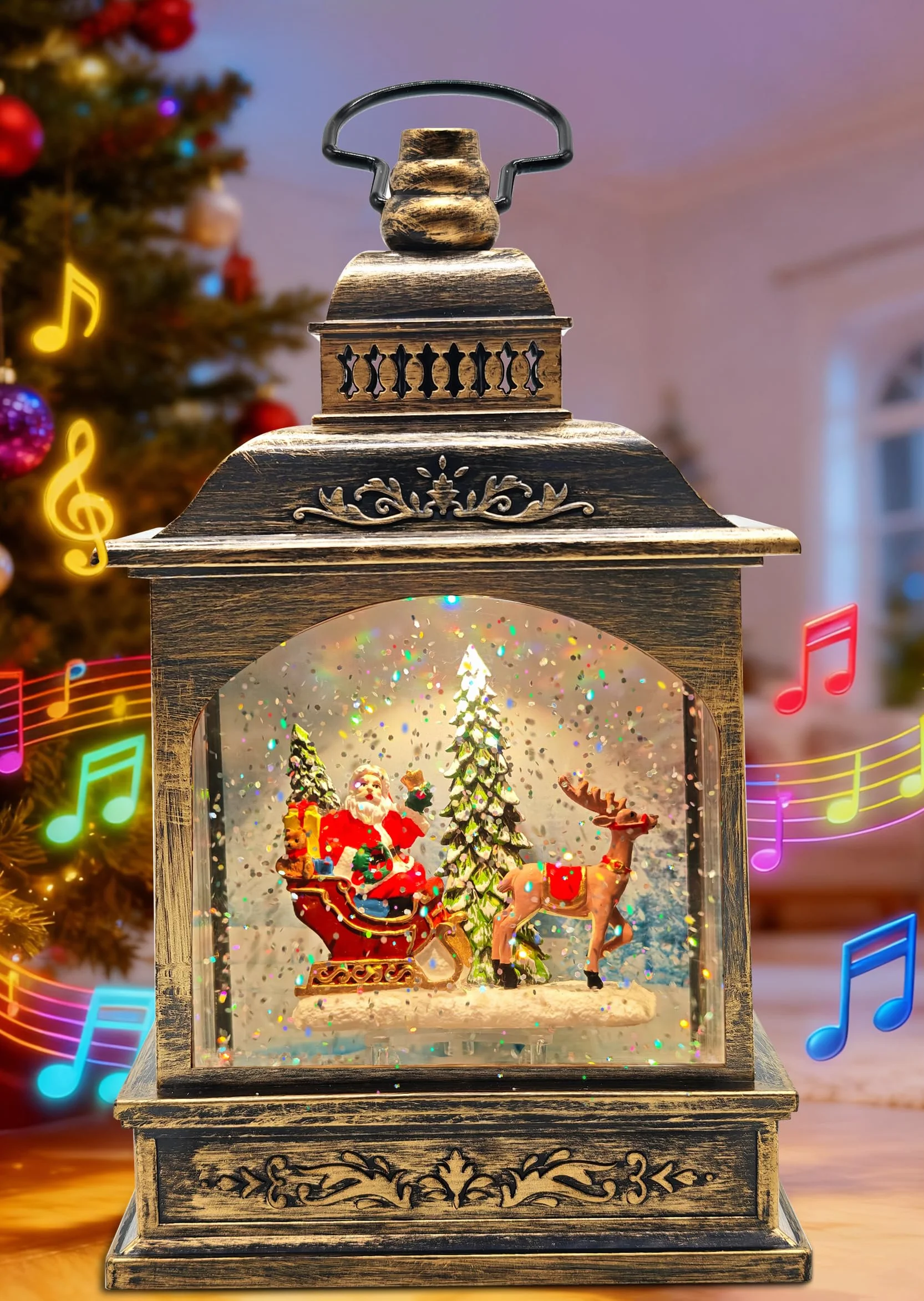 Globos de Nieve Navideños Musicales YYKY con Escena de Papá Noel, Linternas Navideñas Giratorias Luminoso 8 Canciones LED