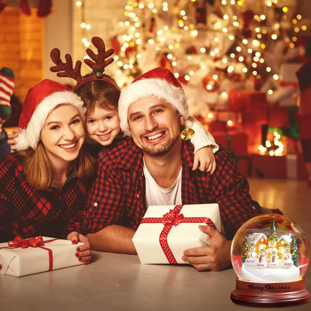 Bola De Nieve Cristal Navidad Nombre Personalizado con luz LED,Personalizable Muñecos Globos de Nieve Decoración del Hogar, Lámpara de Escritorio, Regalos para Niños Mamá y Papá (Luz de Noche)
