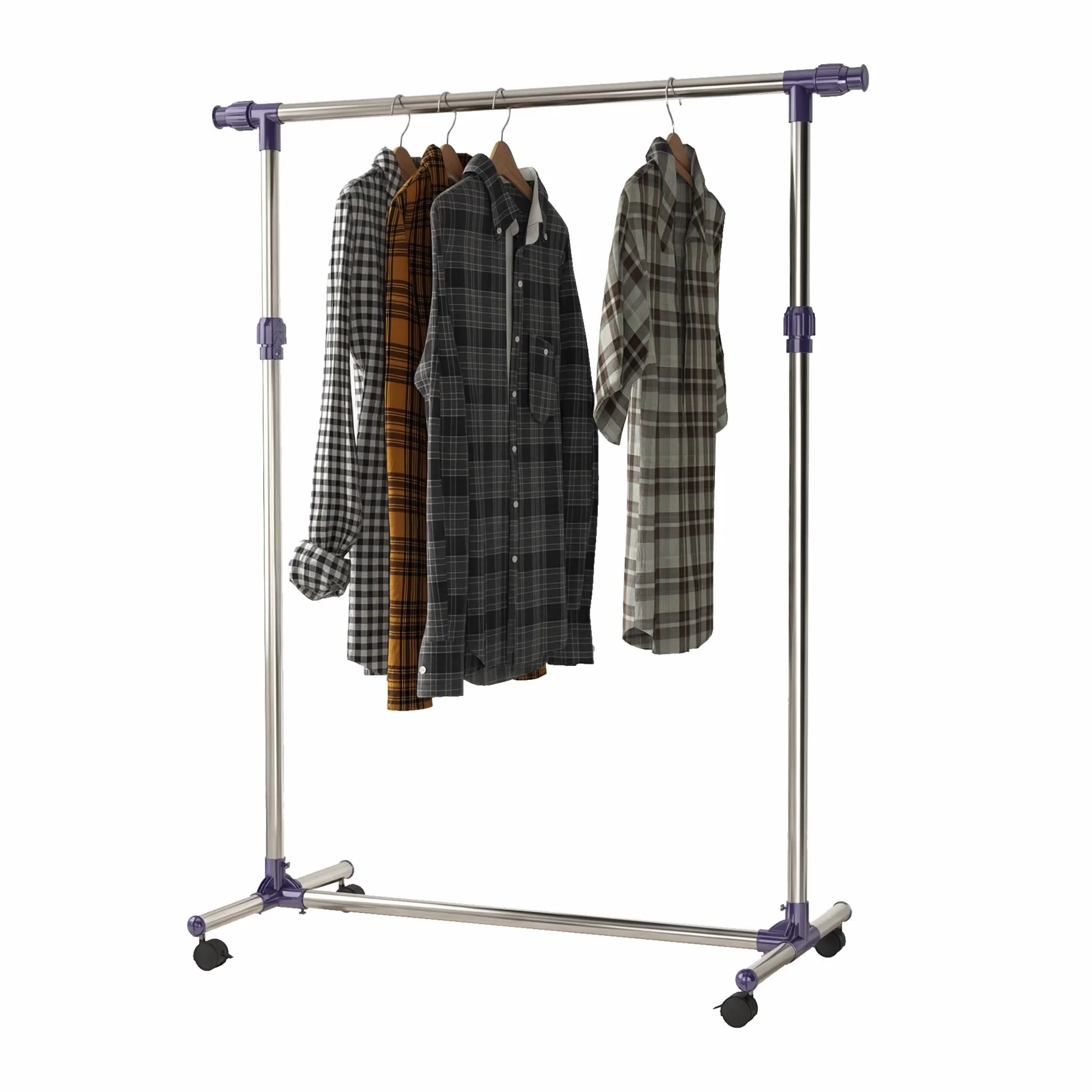 HOMCOM Perchero Acero Inox Colgador Ropa 4 Ruedas Alto y Largo Regulables 86-160 x 45 x 95-170cm