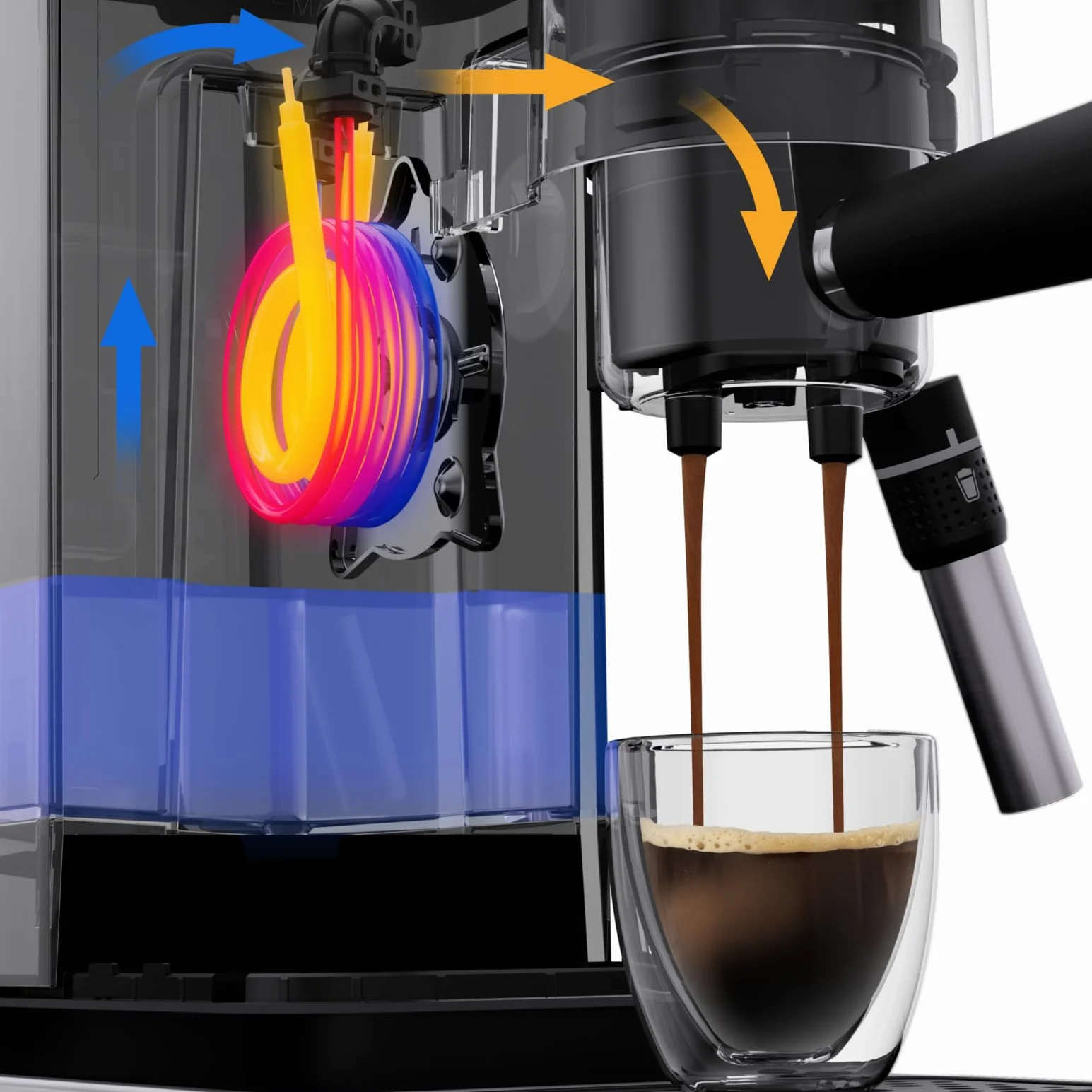 WMF Lumero - Cafetera expreso con 3 portafiltro, 1400 vatios, para 1-2 tazas de expreso, 15 bares, reposavasos, espumador de leche, prensador de café, luz led, acero inoxidable mate