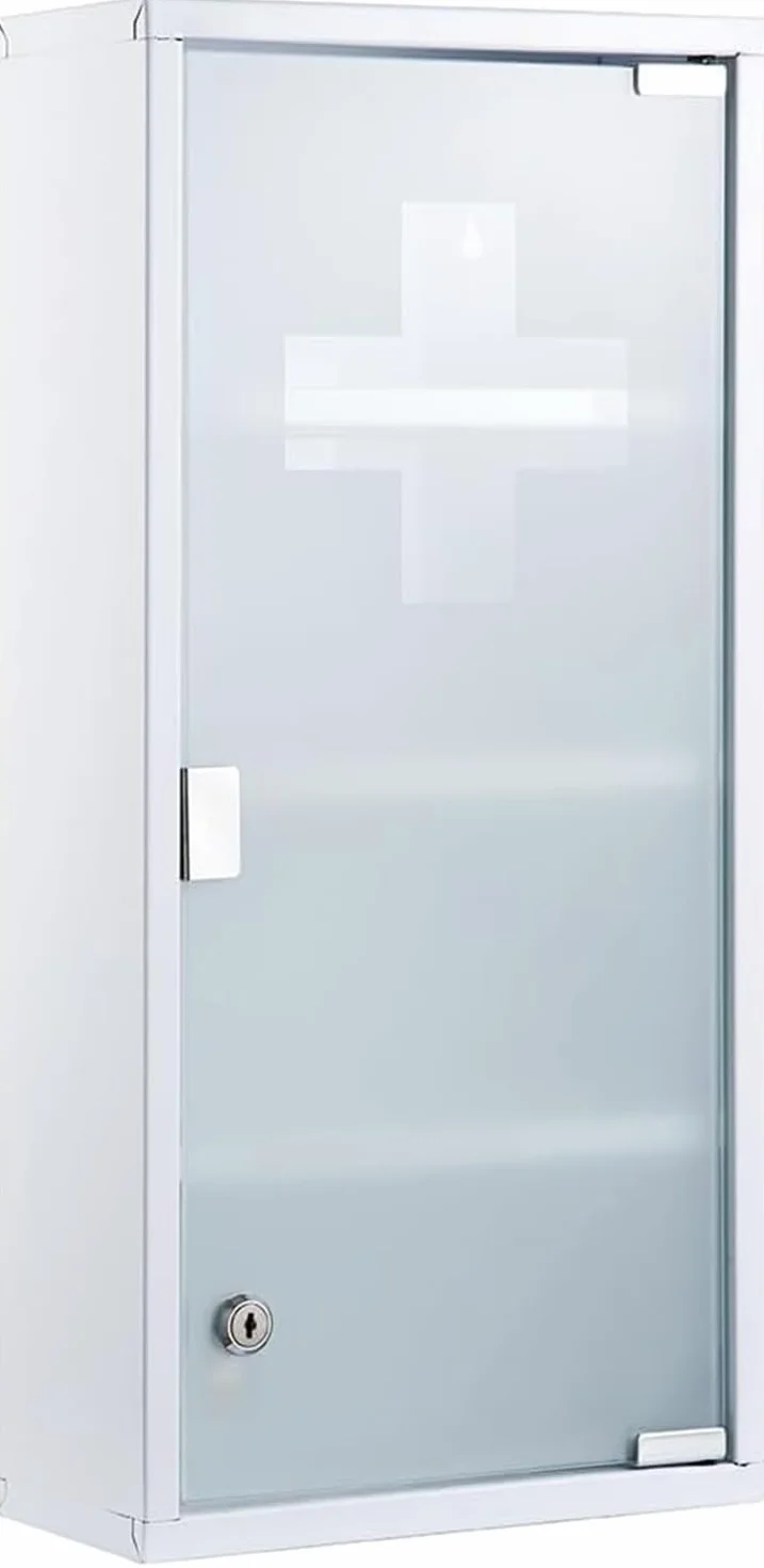 Botiquín de Primeros Auxilios de Acero Inoxidable para Pared con Cerradura y Estantes Blanco 57x27