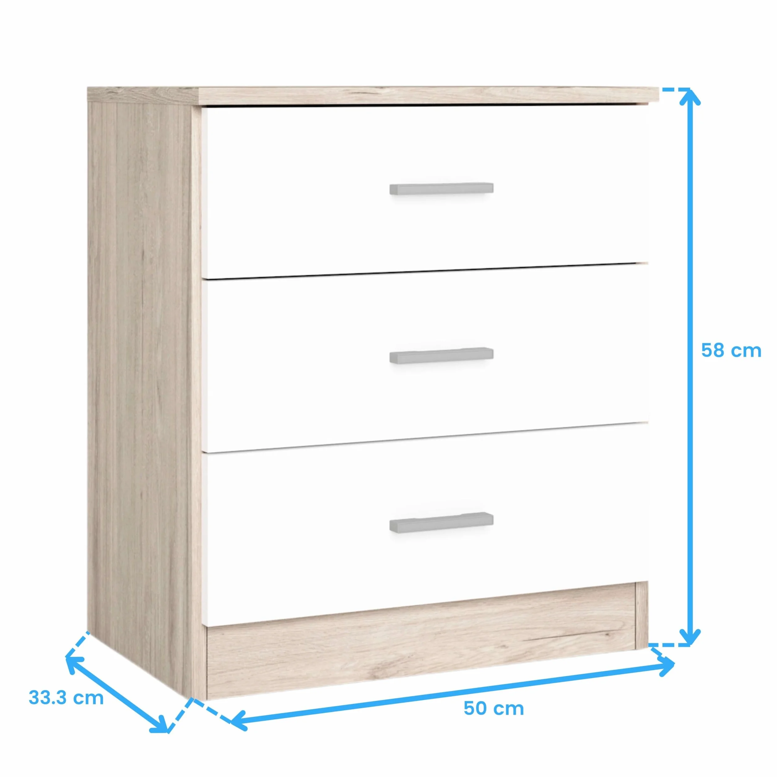 Miroytengo Conjunto Muebles Dormitorio Matrimonio con Cómoda, 2 Mesitas Noche 3 Cajones y Cómoda 5 Cajones Color Blanco y Sahara