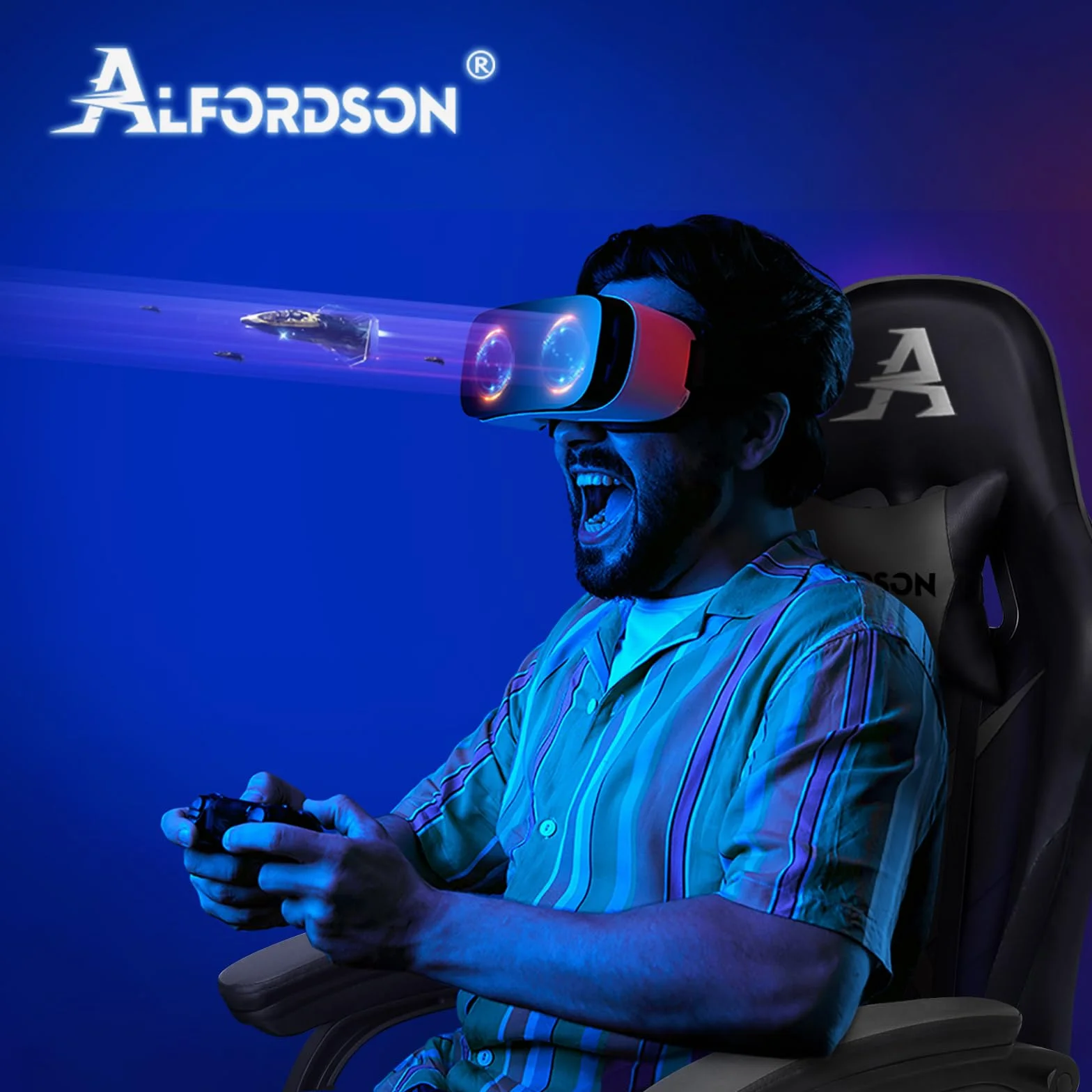 ALFORDSON Silla Gaming Ergonómica Reclinable con Masajeador, Cuero PU Gris