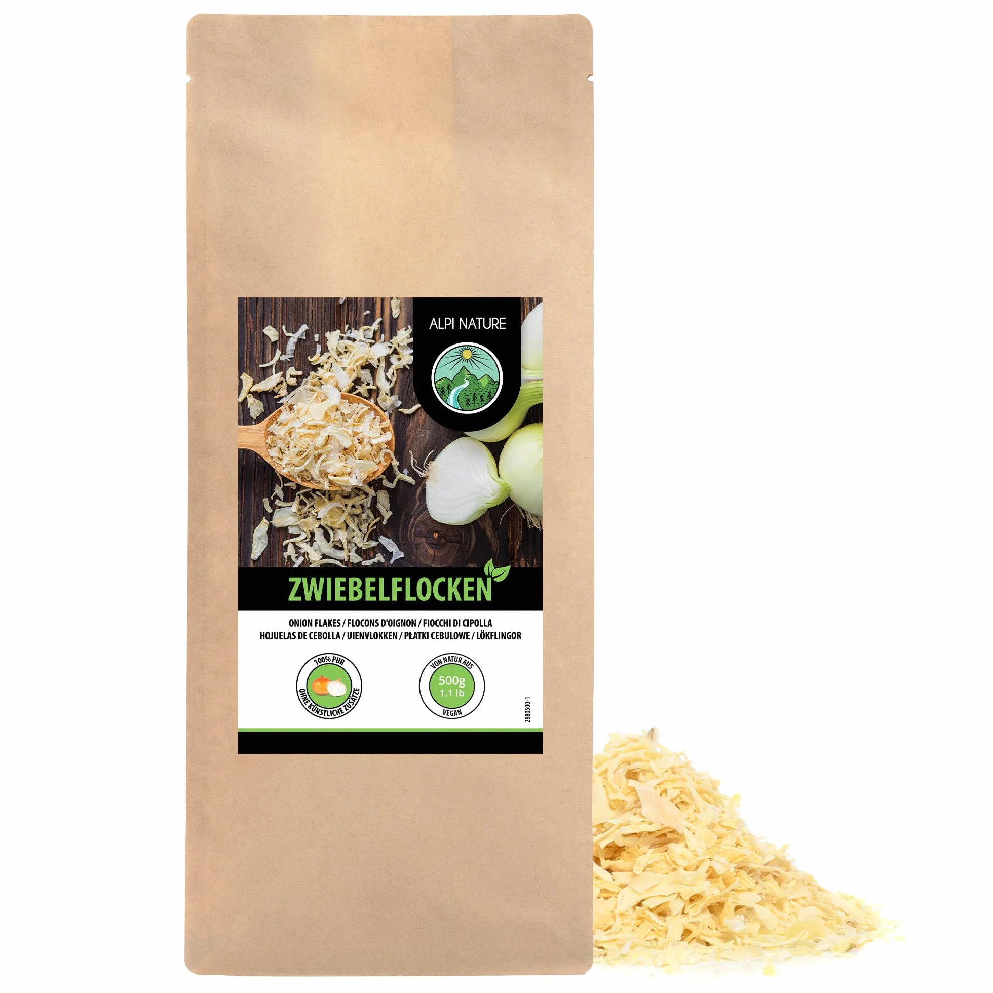 Alpi Nature Cebolla en Hojuelas 500g, Trozos de Cebolla Secas y Picadas 5-30 mm