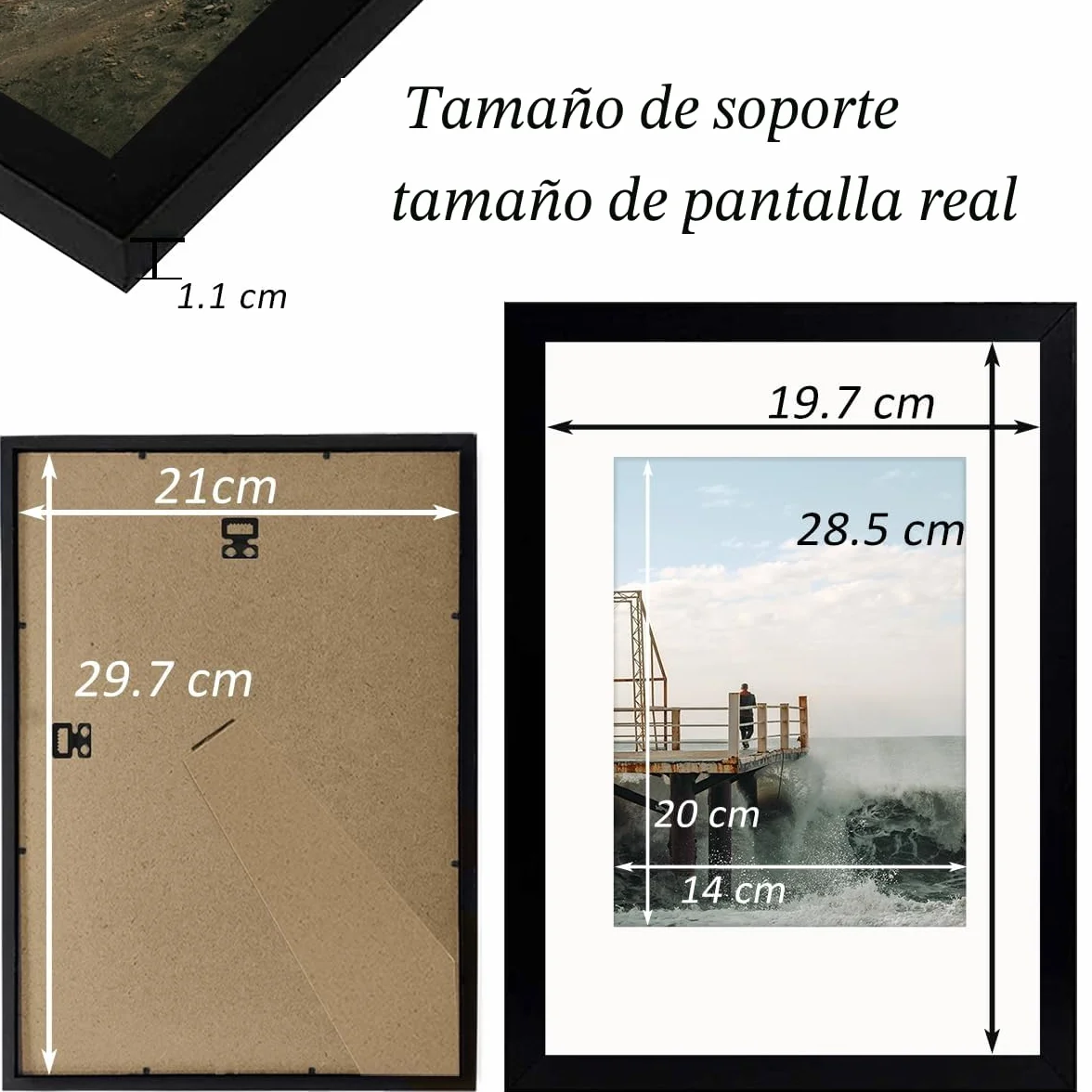 Marco de Fotos A4 29.7x21cm Madera Negro RUN HELIX 1 Unidad