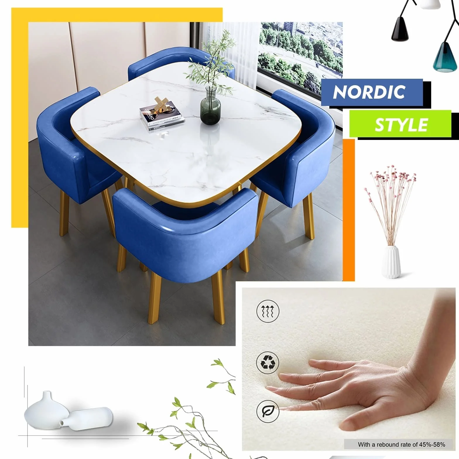 HCZION Mesas y sillas de recepción de negociación, Mesa de Comedor de Cocina Simple, Mesa de Comedor de Negocios, Dormitorio en casa, balcón, Biblioteca, salón, cafetería, Mesa de Ocio, 4 sillas d