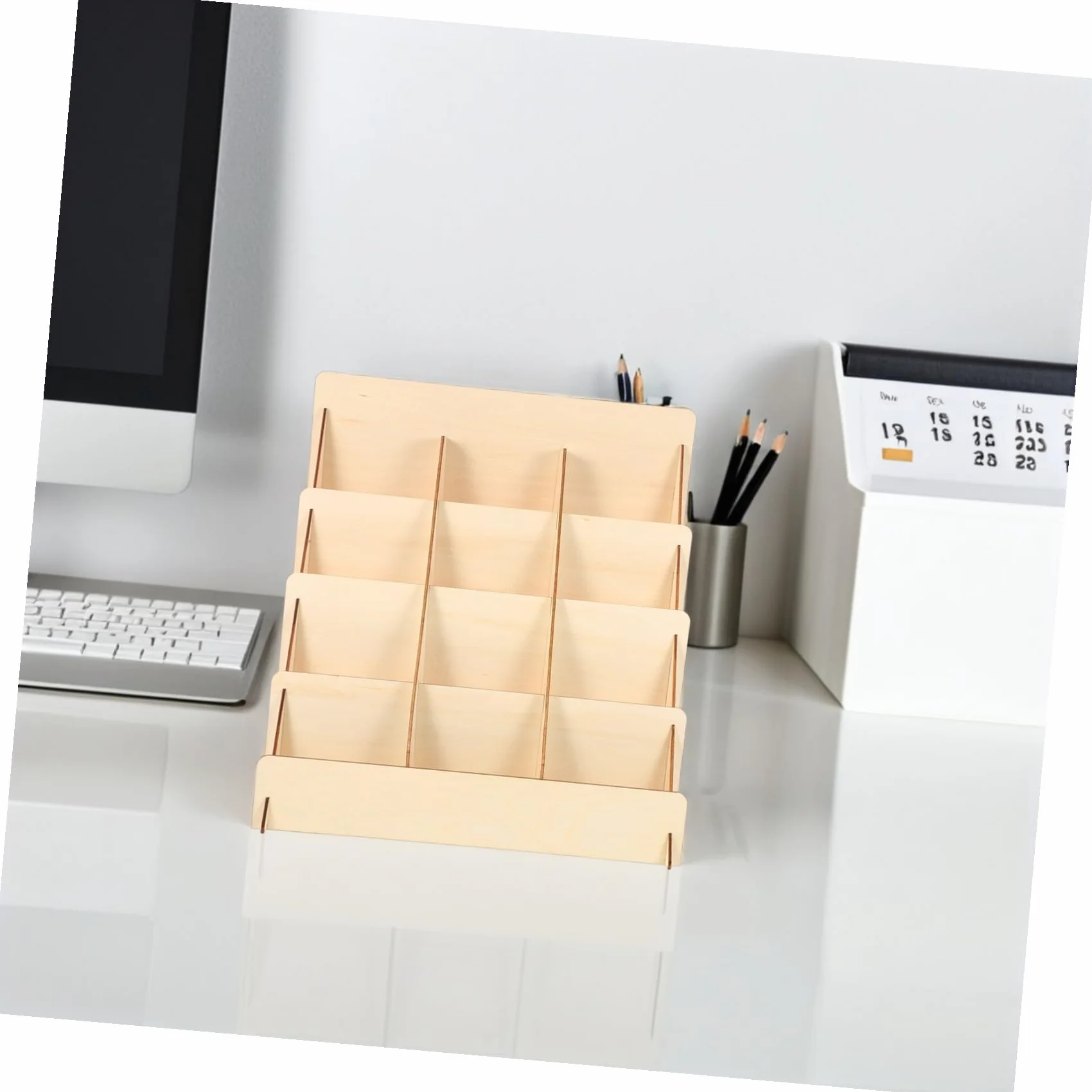Uonlytech Porta Tarjetas de Felicitación de Madera 4 Niveles, Organizador Versátil para Exhibición en Mesa y Optimización de Espacio Estilo Rústico Natural