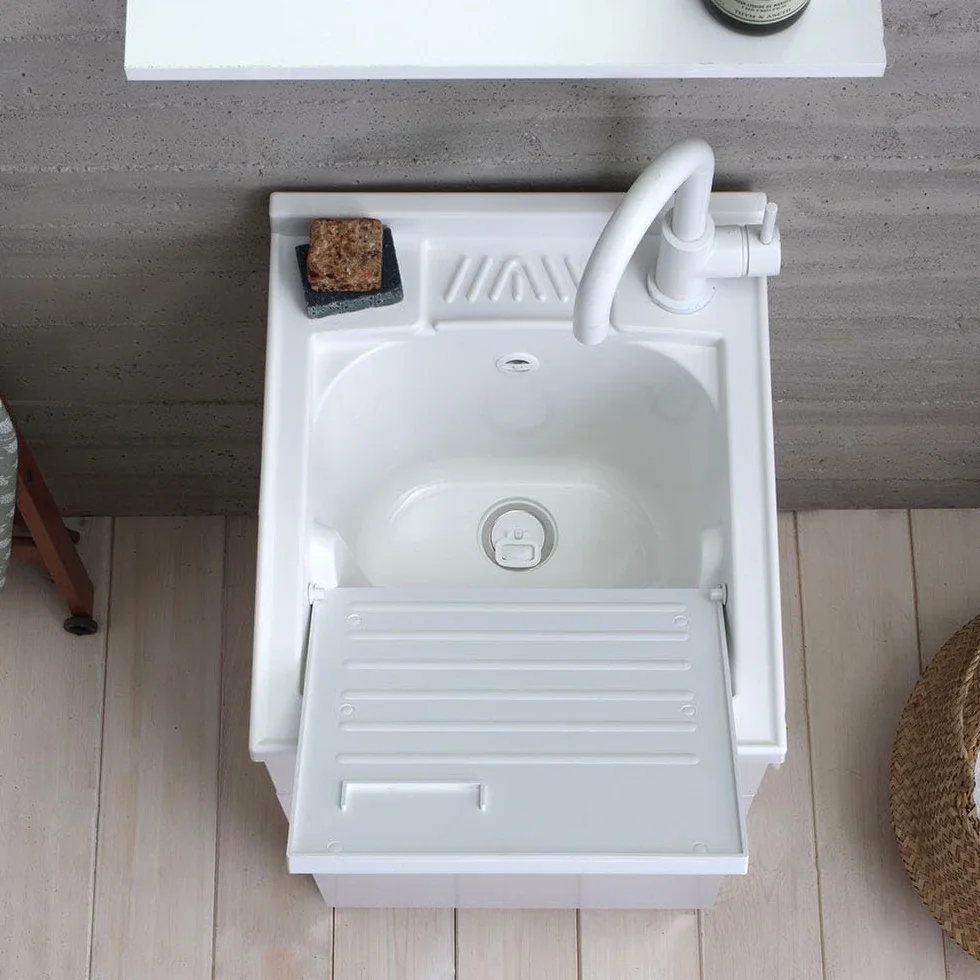 Kiamami Valentina - Mueble con lavabo de 45 cm blanco con lavabo y tabla de lavado | Pratico