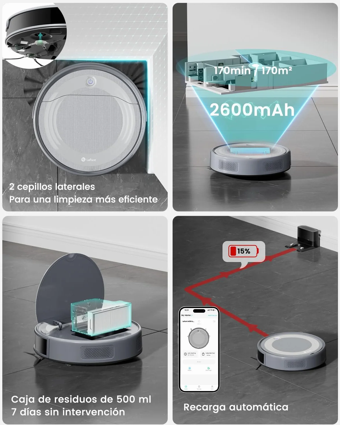 Lefant M310 Ultra Robot Aspirador y Fregasuelos 3 en 1 6000Pa 170min Mapeo Láser ToF Evasión Obstáculos PSD WiFi Alexa Gris