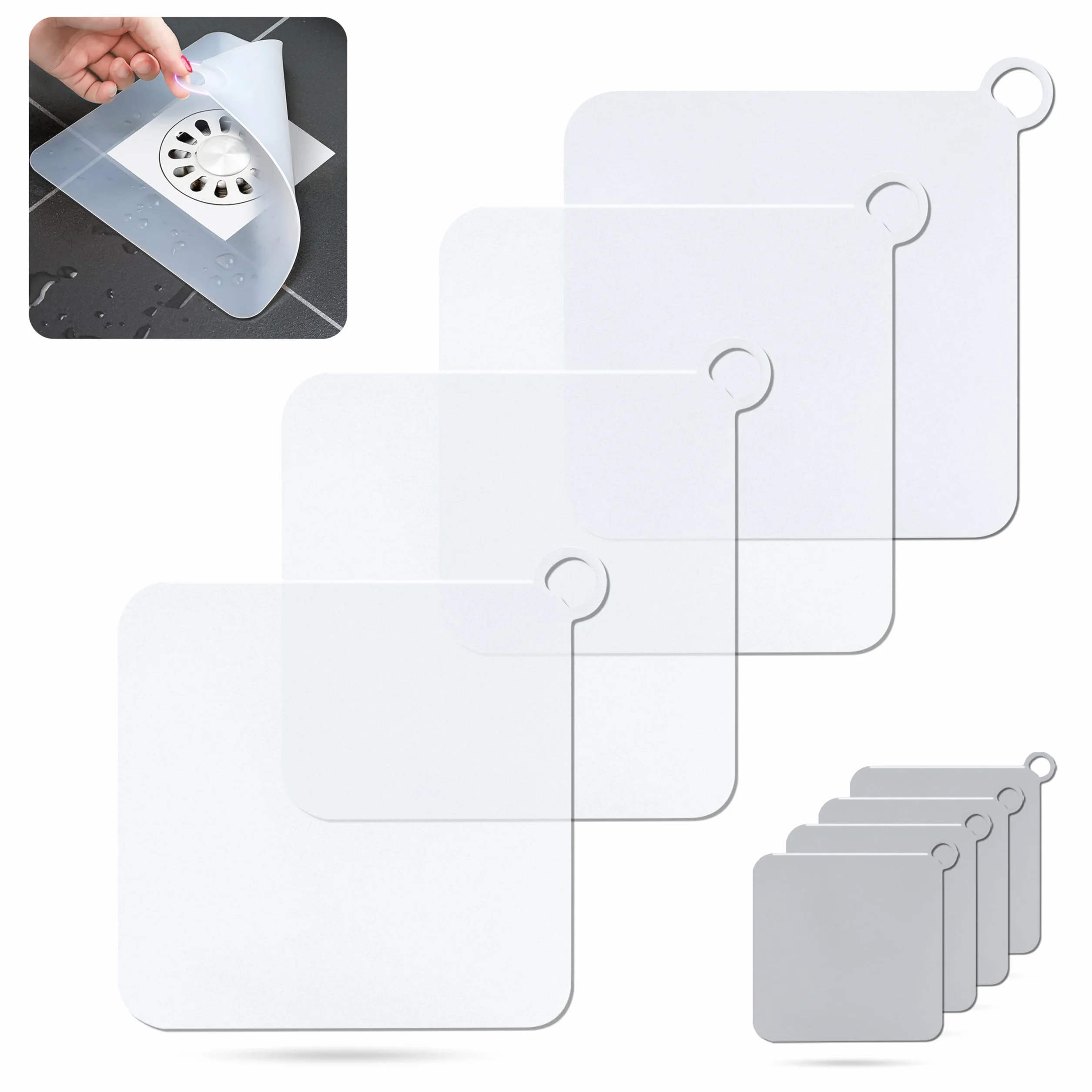 Tapa Desagüe Ducha Silicona Antiolores 15x15cm Blanco Pack 4