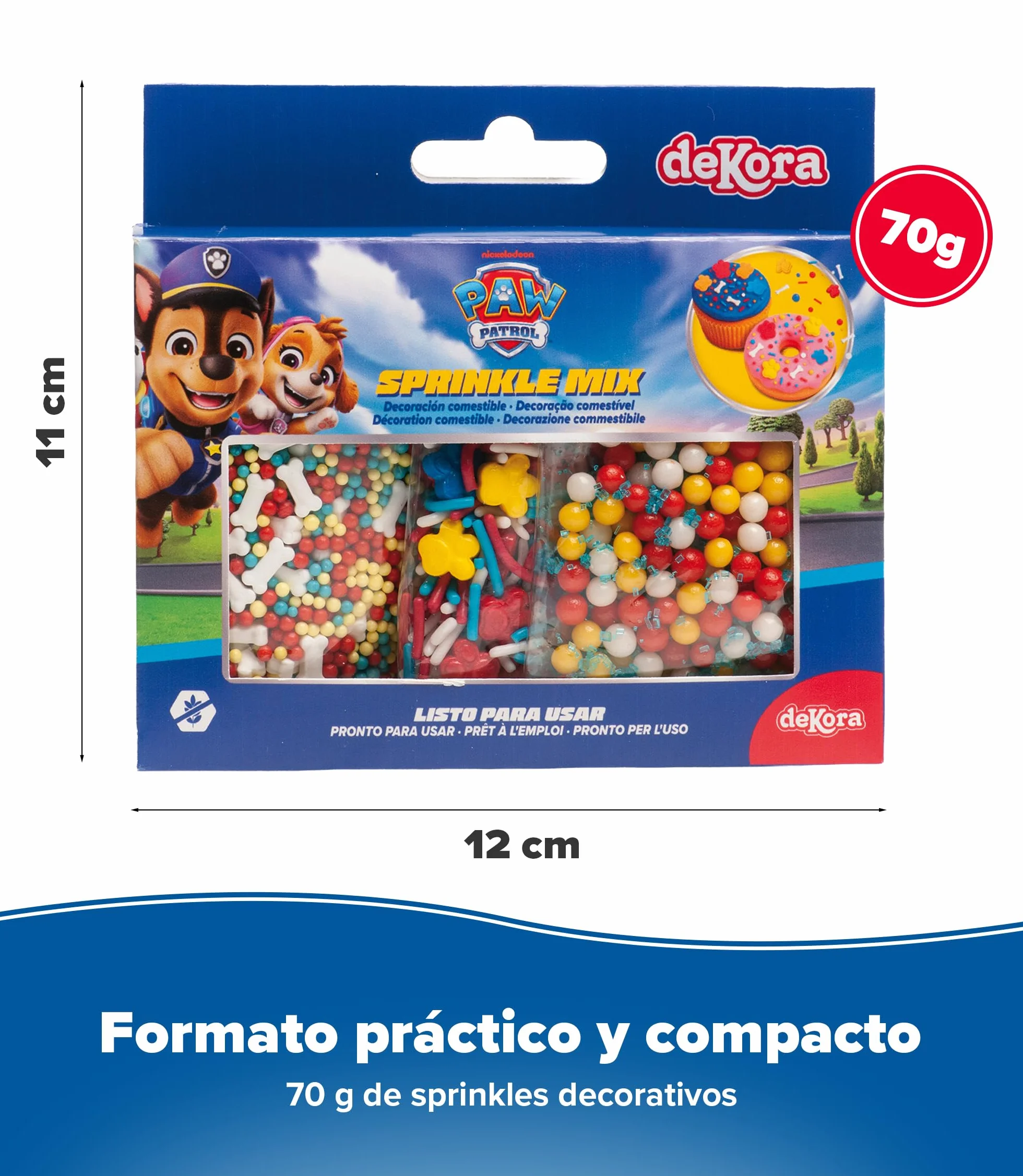 Dekora Sprinkles de azúcar para repostería Mix Patrulla canina 70g Decoracion tartas cumpleaños infantiles 3 unidades Adornos comestibles sin gluten