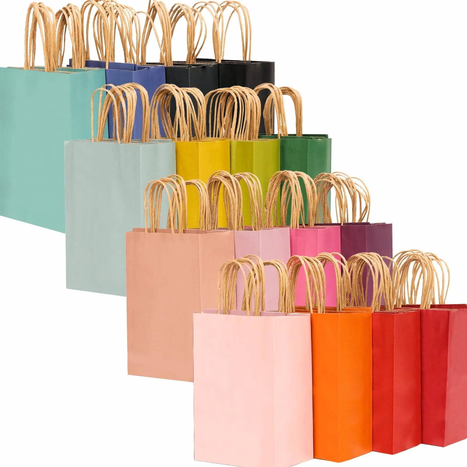 Gcardist 32 bolsas medianas de papel kraft con asas, 27 x 21 x 11 cm, 16 colores, multiuso (tamaño mediano, 7,6 x 4,75 x 10,5 pulgadas)