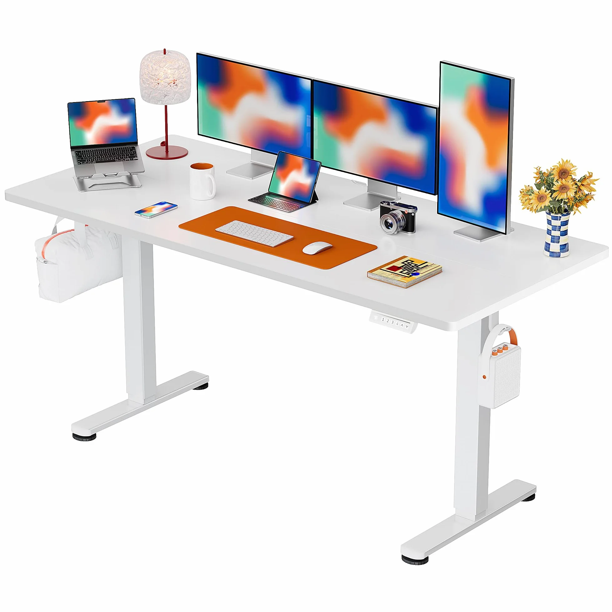 ErGear Escritorio Elevable Eléctrico 160x80 cm Blanco con Panel Inteligente de 4 Memorias
