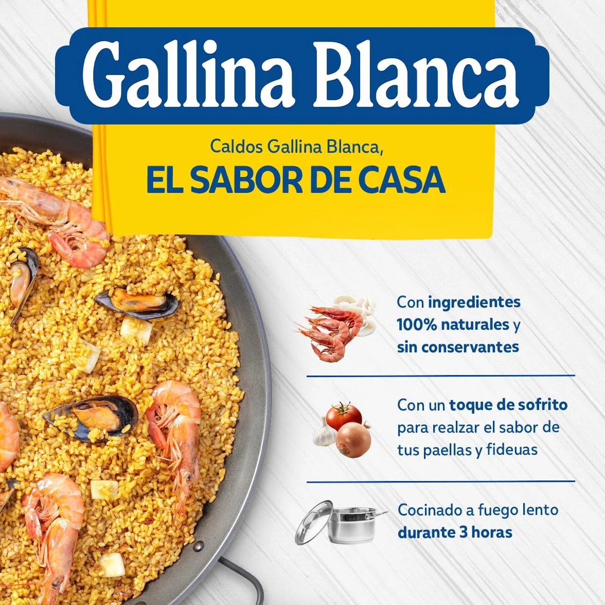 Gallina Blanca Caldo para Paella Fácil de Marisco Natural 1L Paquete de 2