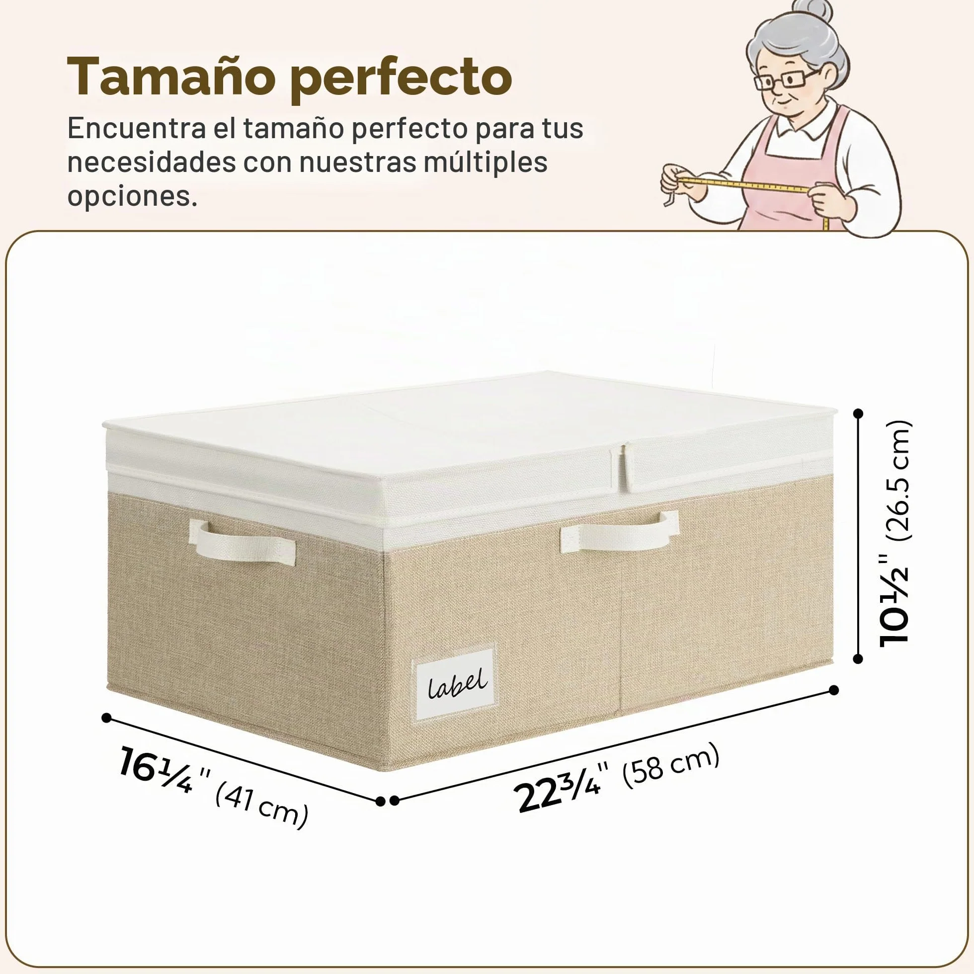 GRANNY SAYS Caja de Almacenaje Grande con Tapa, Set de 1 Caja Almacenaje con Tapa, Cesto para Ropa de Armario, Grande Cesta de Tela para Organizar el Dormitorio, Plegable Decorativas, Blanco y Caqui