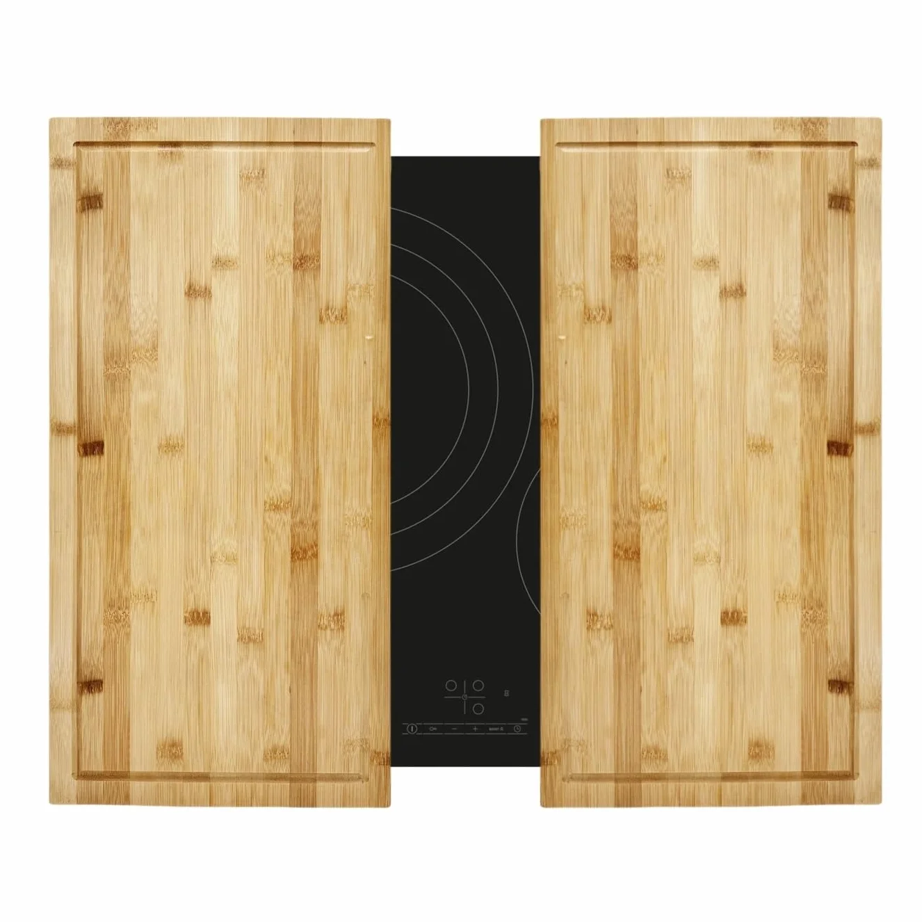 Juego de 2 Tablas de Cortar de Bambú Natural 56x55x4,5 cm Cubre Vitrocerámica e Inducción Protector Encimera Universal