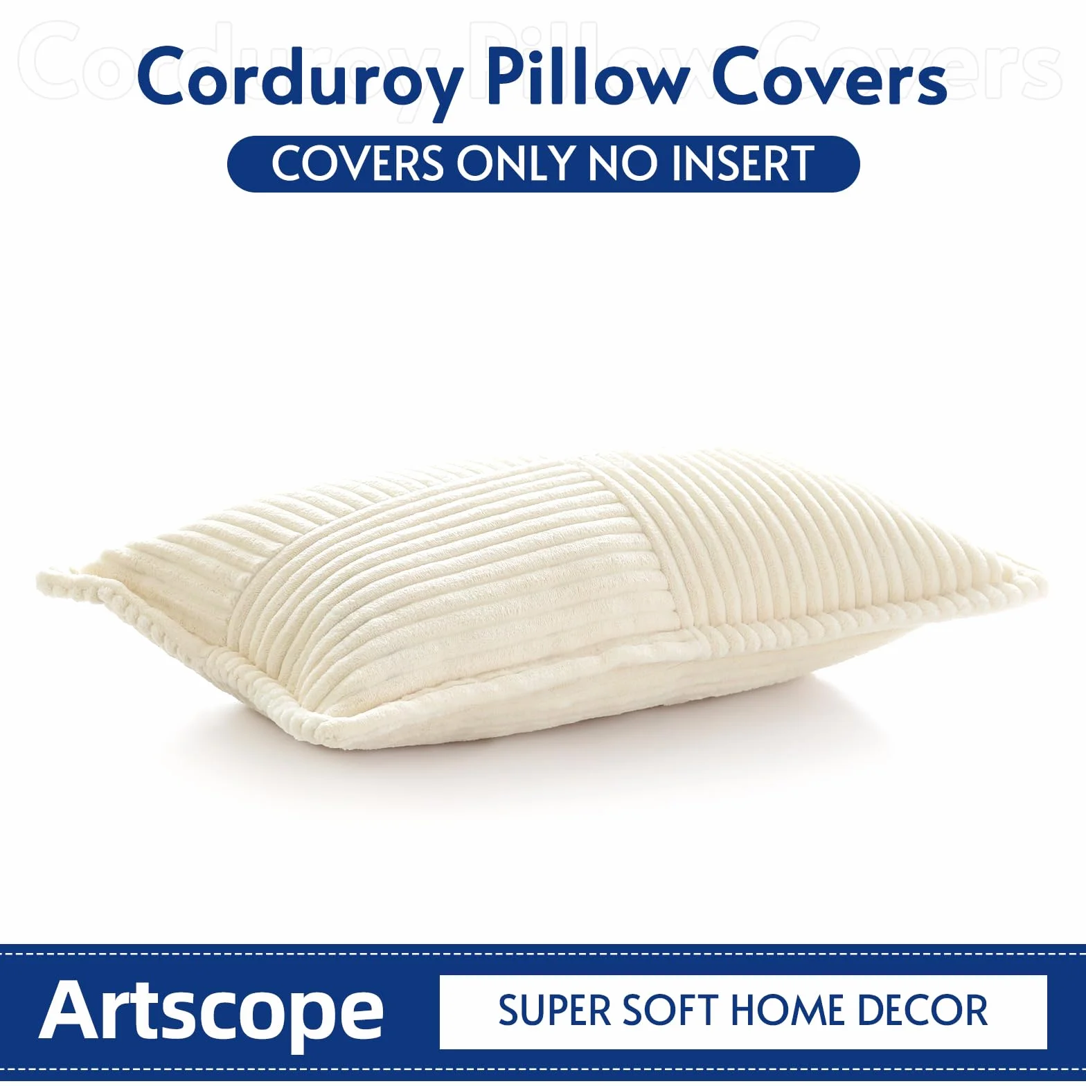 Artscope Juego de Fundas de Almohada Decorativas de Pana 30 x 50 cm Beige