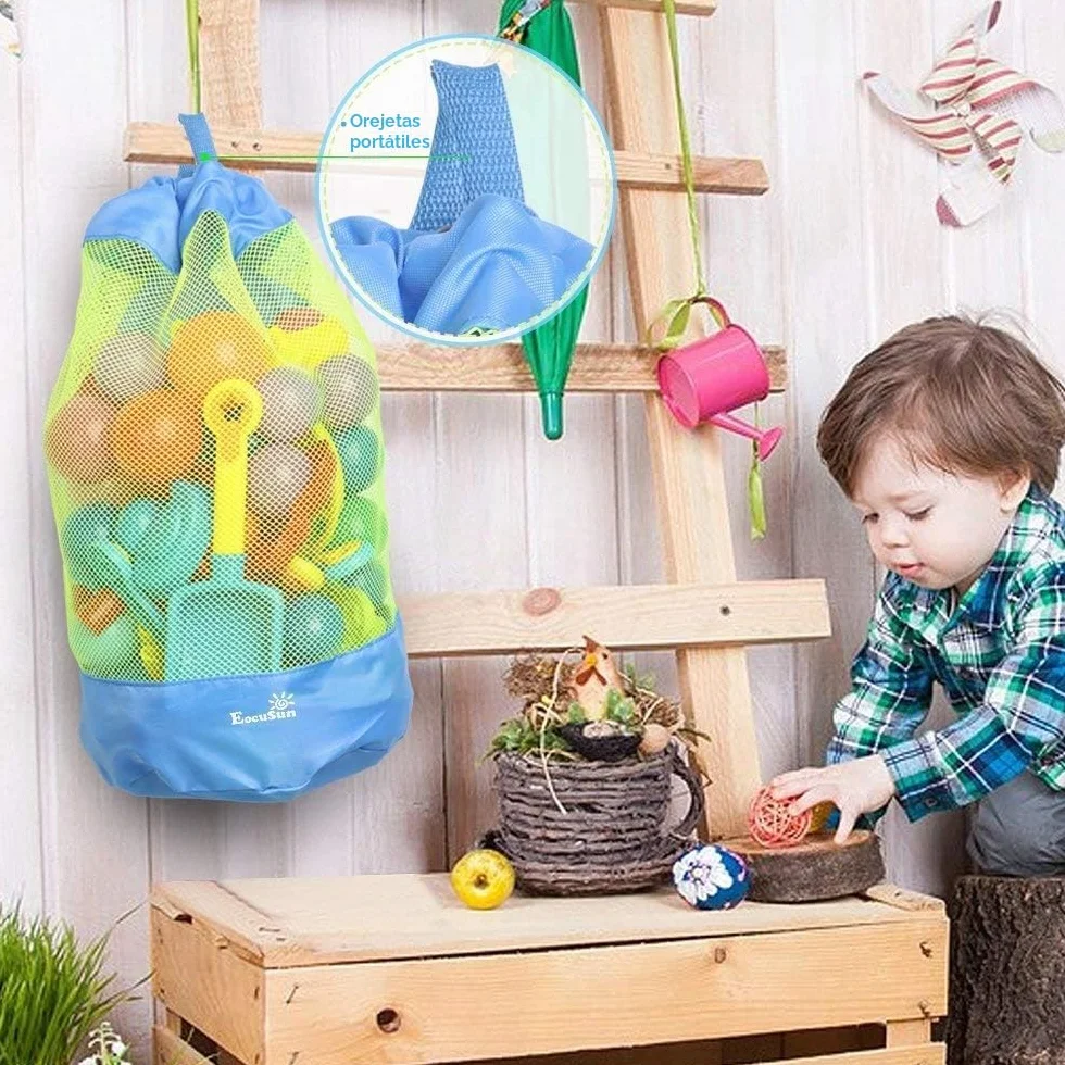 EocuSun Bolsa Grande de Malla para Juguetes de Playa con Cordón Ajustable Mochila Duradera para Niños