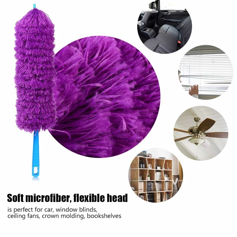 Plumero de Microfibra antiestático Herramienta de Limpieza Lavable，Plumero de telaraña Plumeros de Limpieza(Purple)