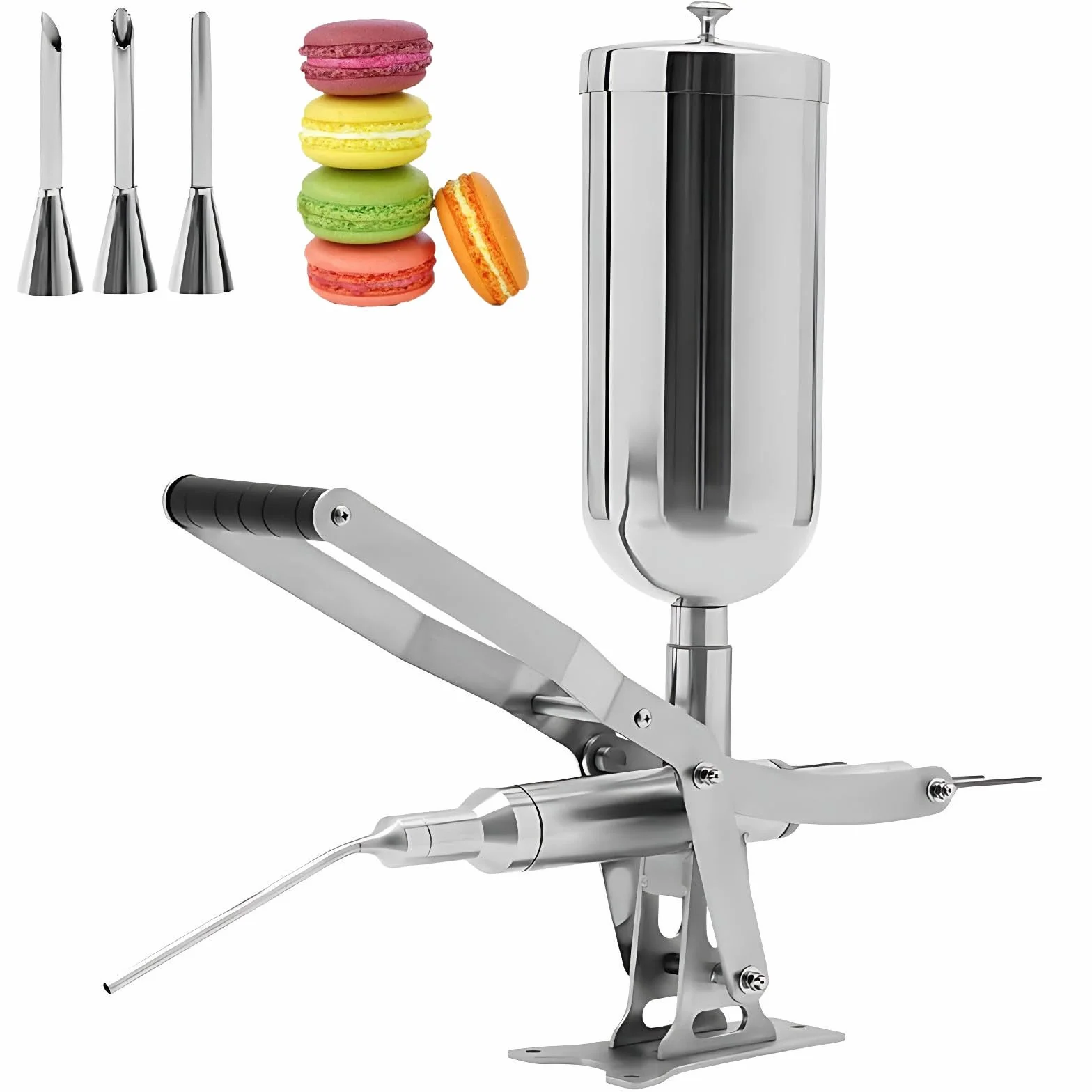 MáQuina para Rellenar Donas de 5 L,Rellenadora de Churros,Rellenadora de Crema de Acero Inoxidable 304 con 4 Tubos, inyector Profesional para Crema Mermelada y Chocolate