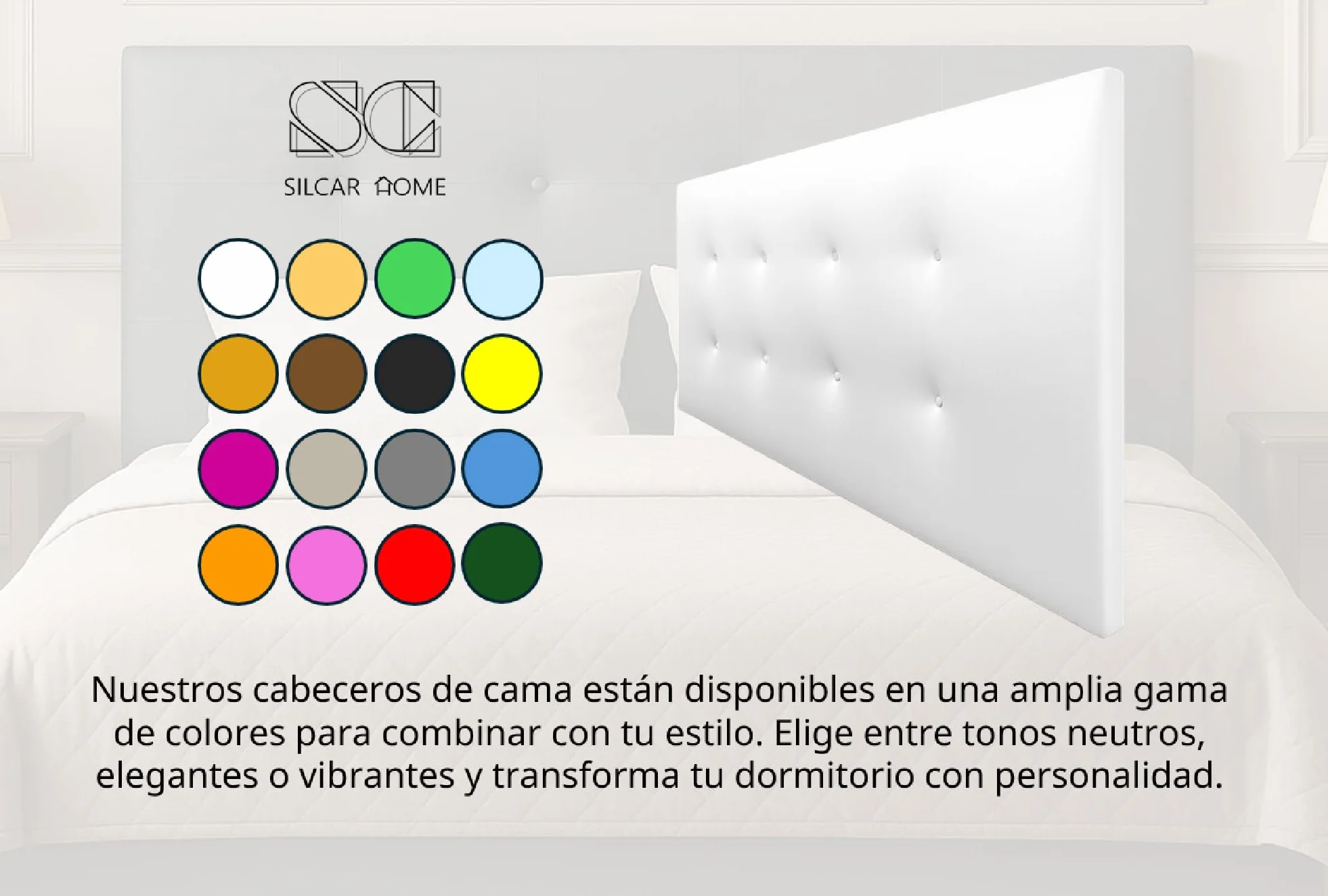 Silcar Home - Cabecero de Cama Carlo 135 Blanco - Estructura de Madera, Tapizado en Polipiel, Diseño Moderno con Dos hileras Botones, Fácil Instalación - Polipiel Blanco, 135 cm