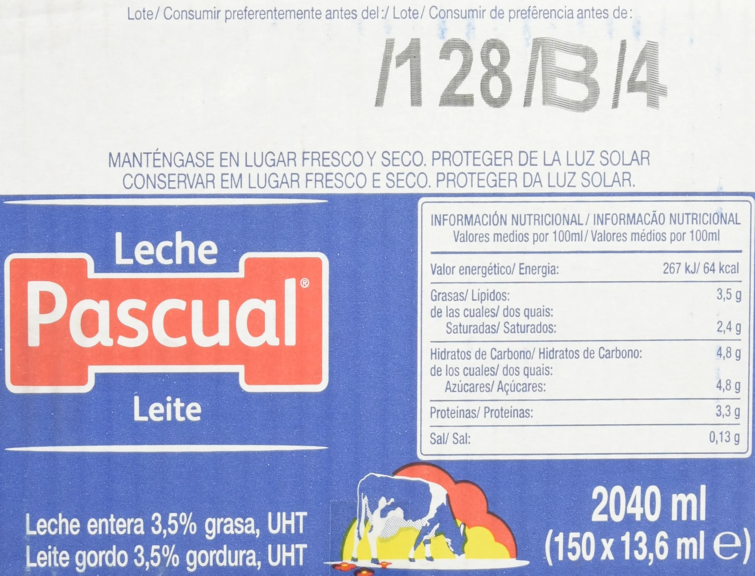 Leche Pascual Entera Caja 150 Tarrinas 14 ml Monodosis Sin Refrigeración