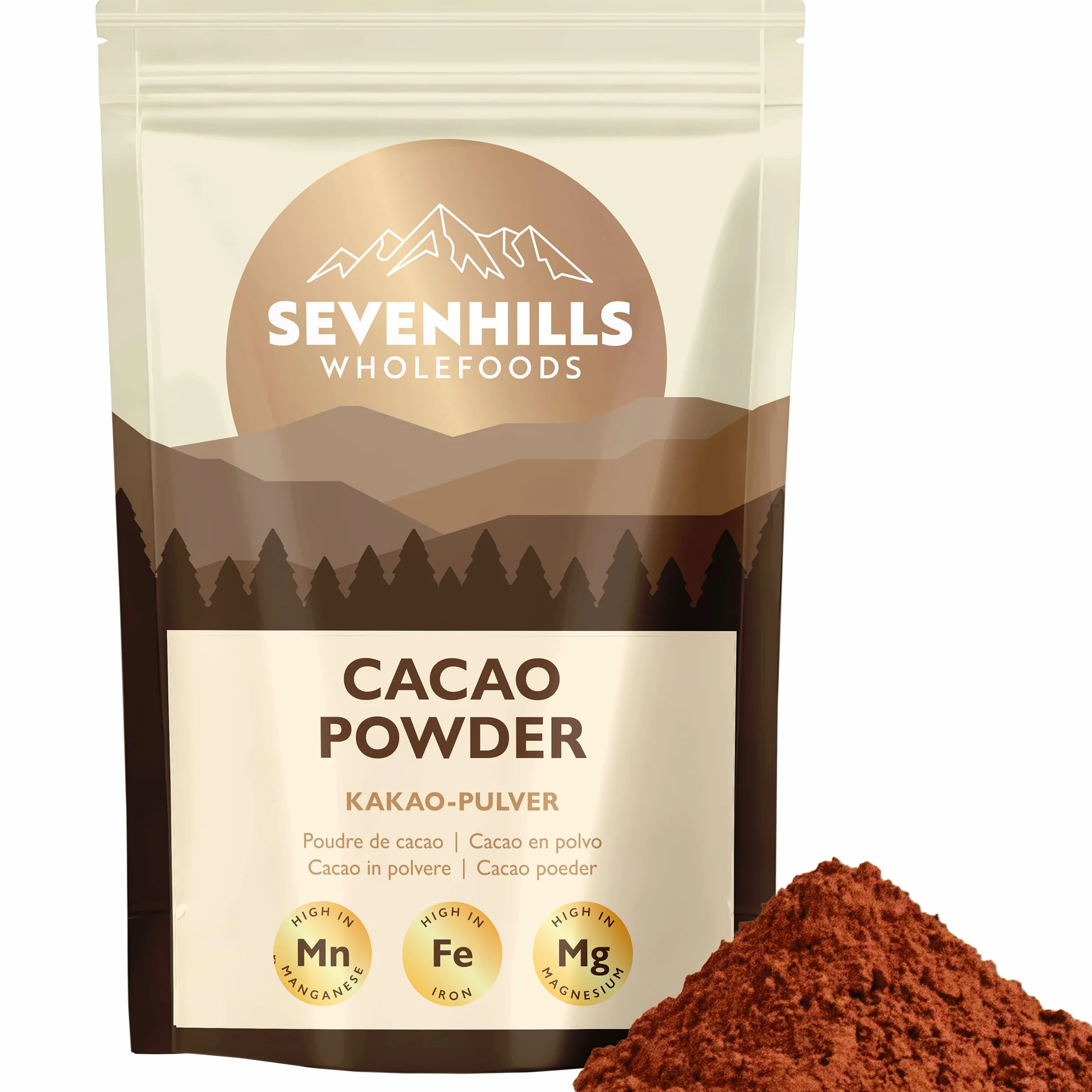 Sevenhills Wholefoods Cacao en Polvo 400g Sin Alcalinizar Alto en Hierro y Magnesio Premium Puro