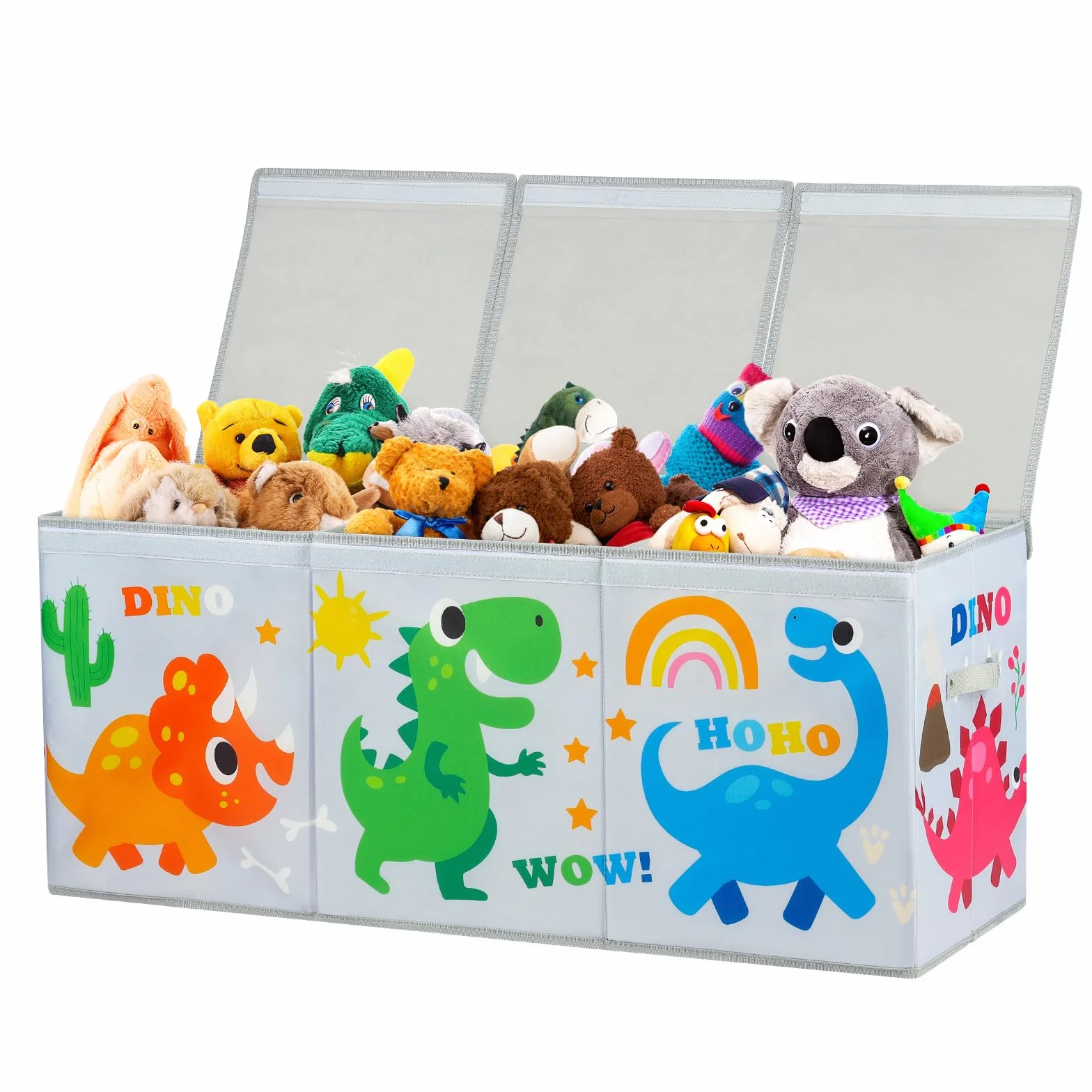 decalsweet Caja de Juguete Extra Grande con Tapa Abatible, Caja Almacenaje Oxford Plegable con Asa para Niños Niñas, Baúl Juguetes y Almacenamiento Impermeable Resistente, 96×32×40 (Dinosaurios Gris)