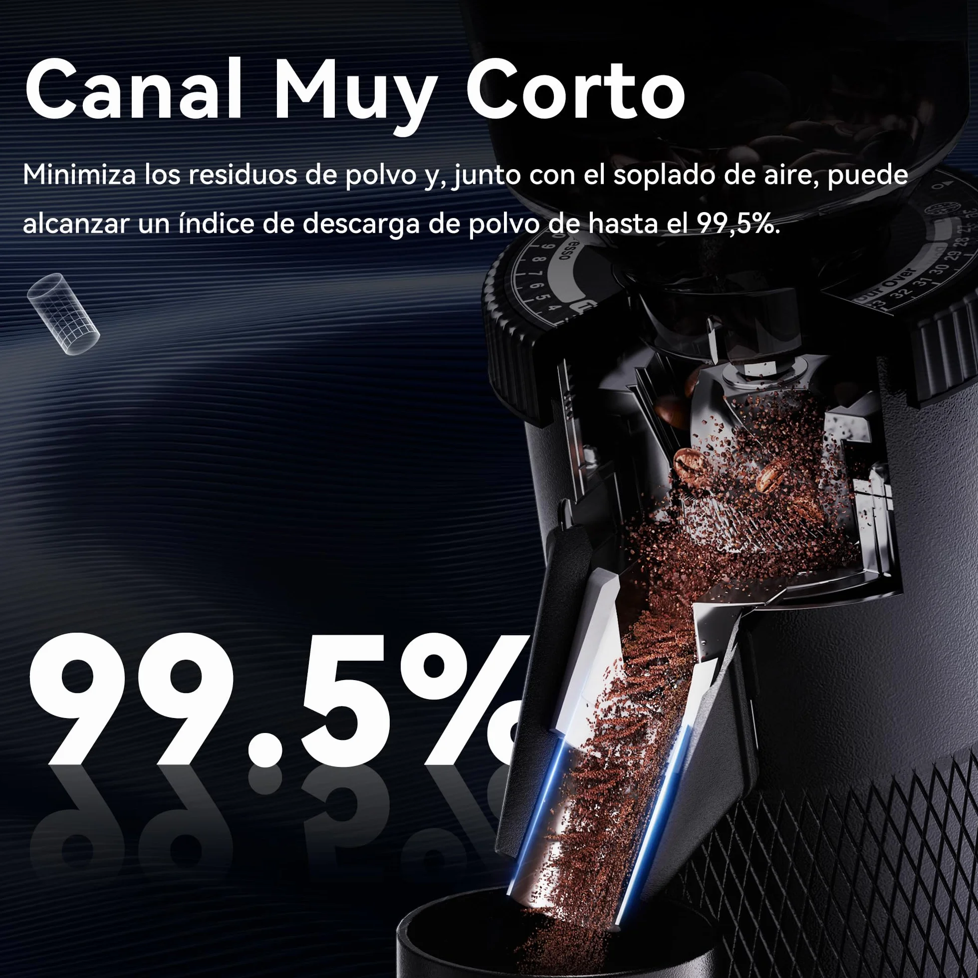 HIBREW Molinillo de Café Cónico, Molinillo de Café Espresso Monodosis con 36 Molidos Ajustables, Capacidad 50g de Granos, Aleación de Aluminio, Apto para Café Espresso/Pour Over/Mocca/Turco/Goteo