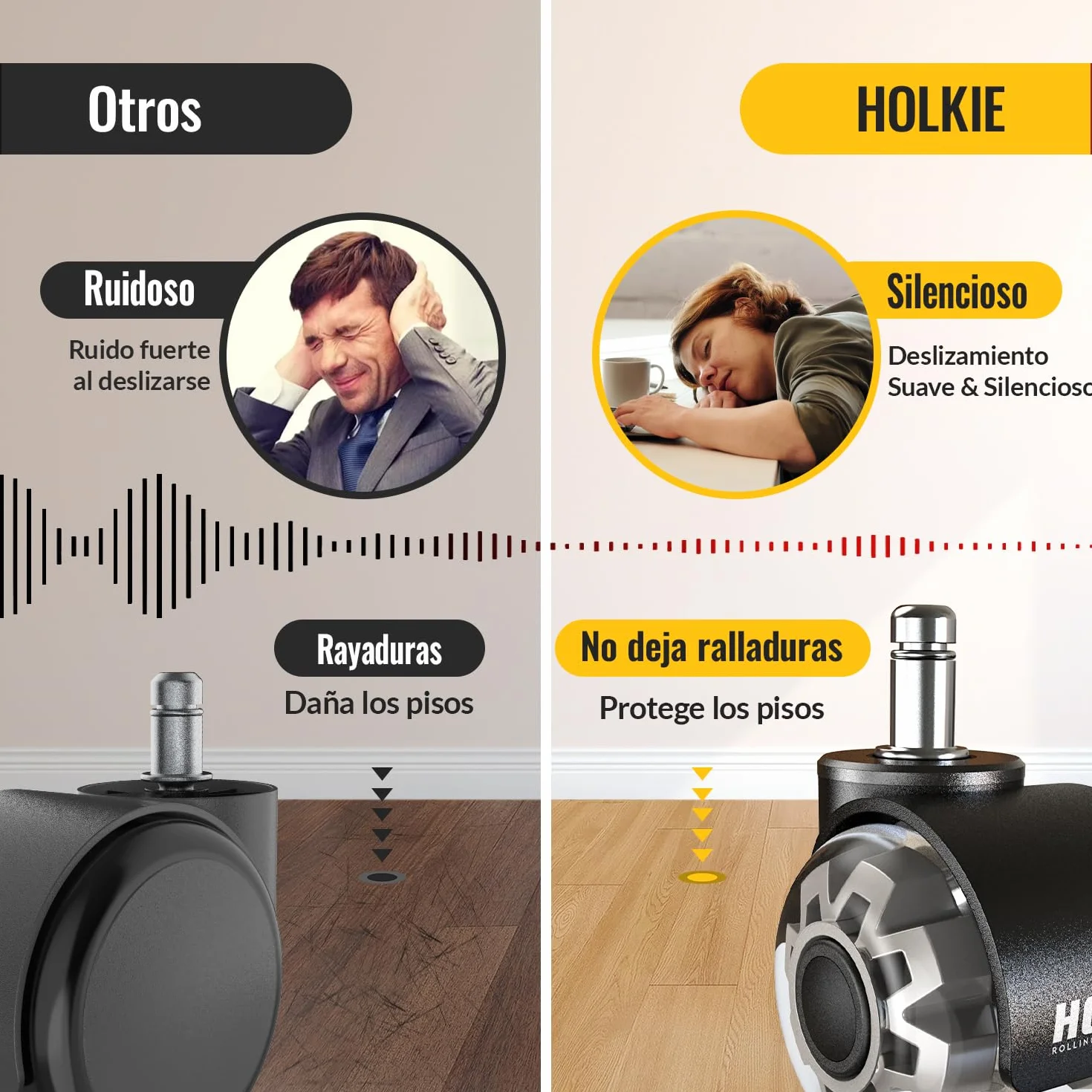 HOLKIE Ruedas Para Silla Oficina 11 x 22 mm Gris Juego de 5 Ruedas de Goma Suaves 360 Grados Rotación