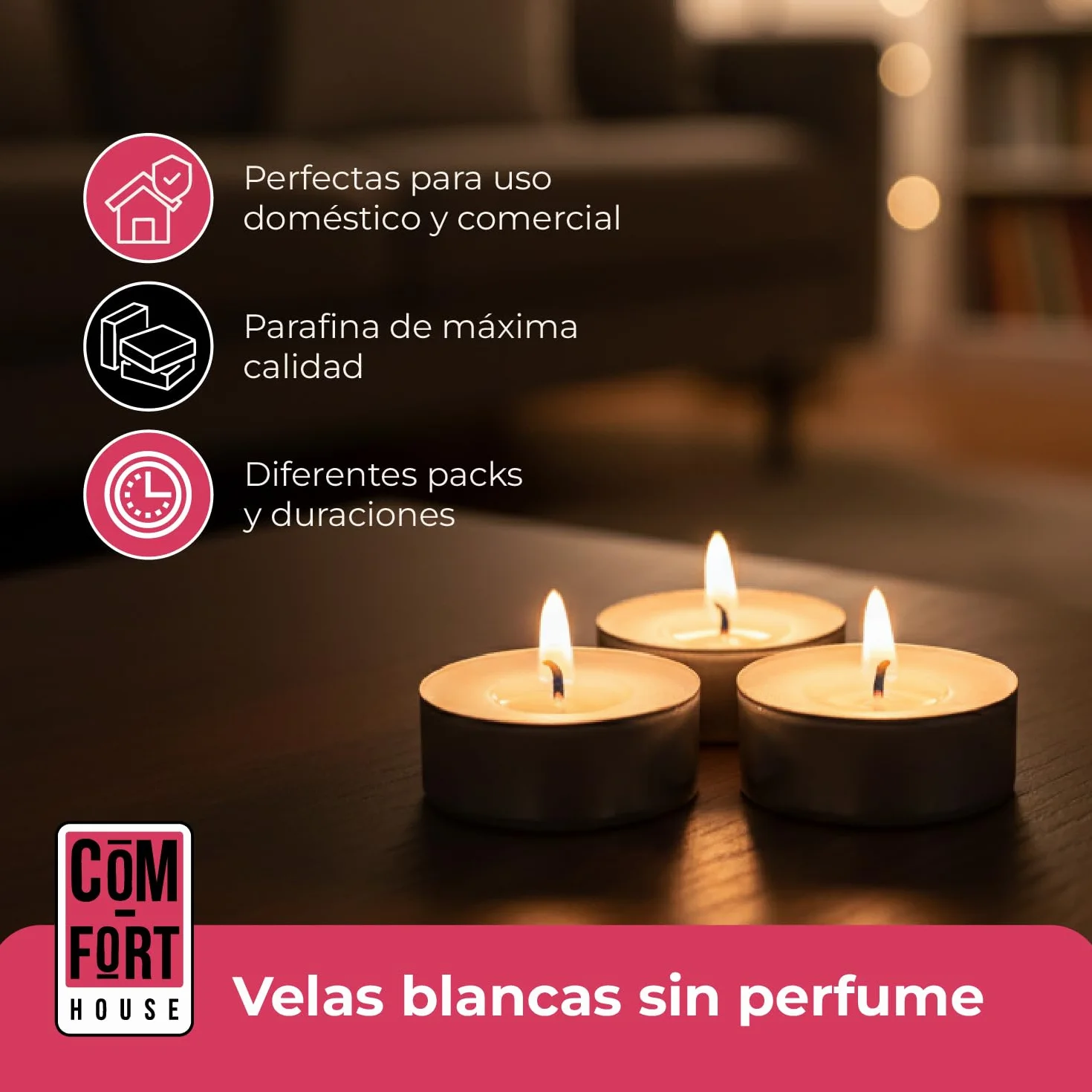 Velas de Té Blancas Pack 100 Unidades 8 Horas Duración Sin Perfume Decorativas