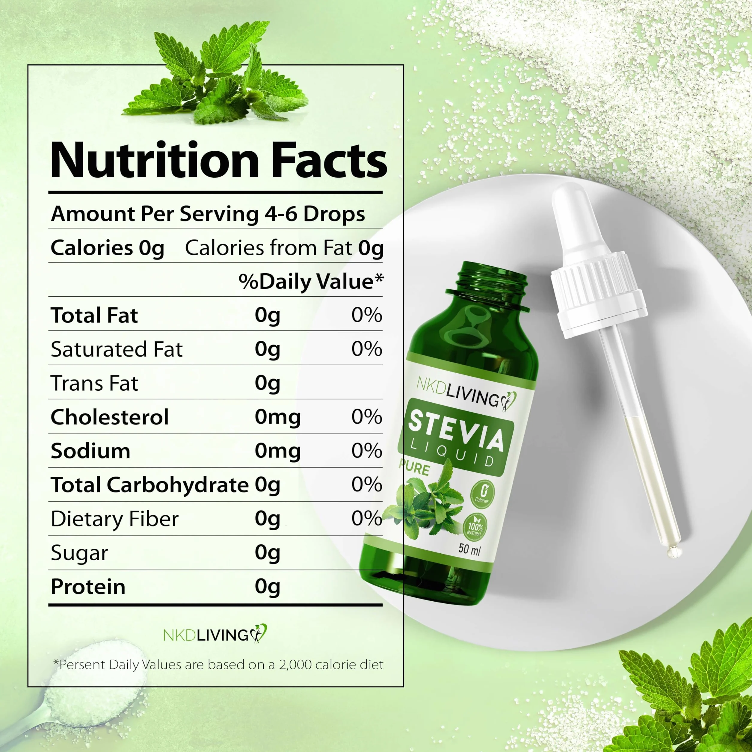Gotas líquidas de estevia pura 50 ml - Sin potenciador de sabor - Incluye botella con gotero