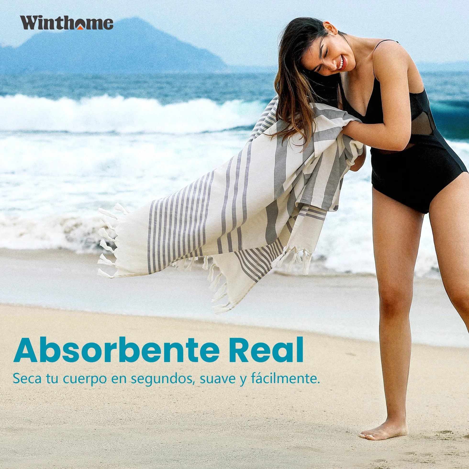 Winthome Toalla Playa Suave-Toalla Hammam de Algodón de Bambú, Ligero Ahorra Espacio, Toalla de Baño Turco con Borlas Absorbente, Libre de Arena, para Mujer Hombre Niños (150x75cm,1 Pack)