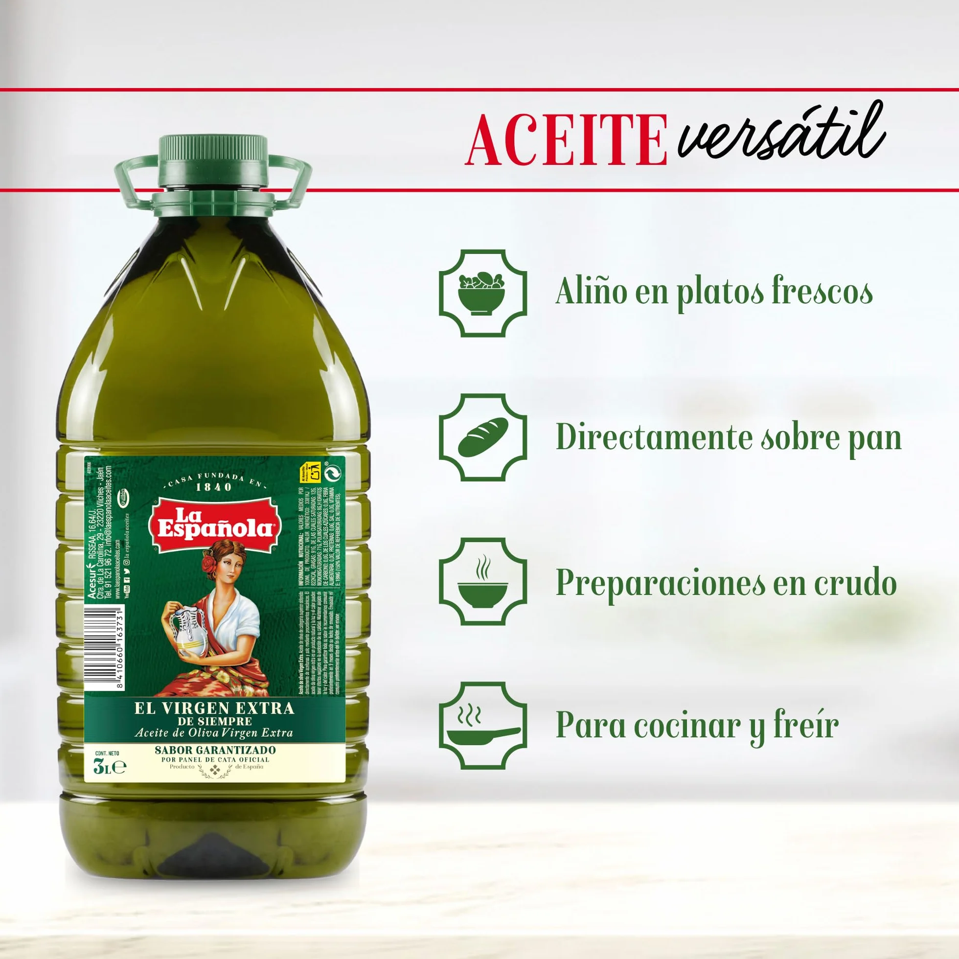 LA ESPAÑOLA Aceite de Oliva Virgen Extra Garrafa 3 Litros