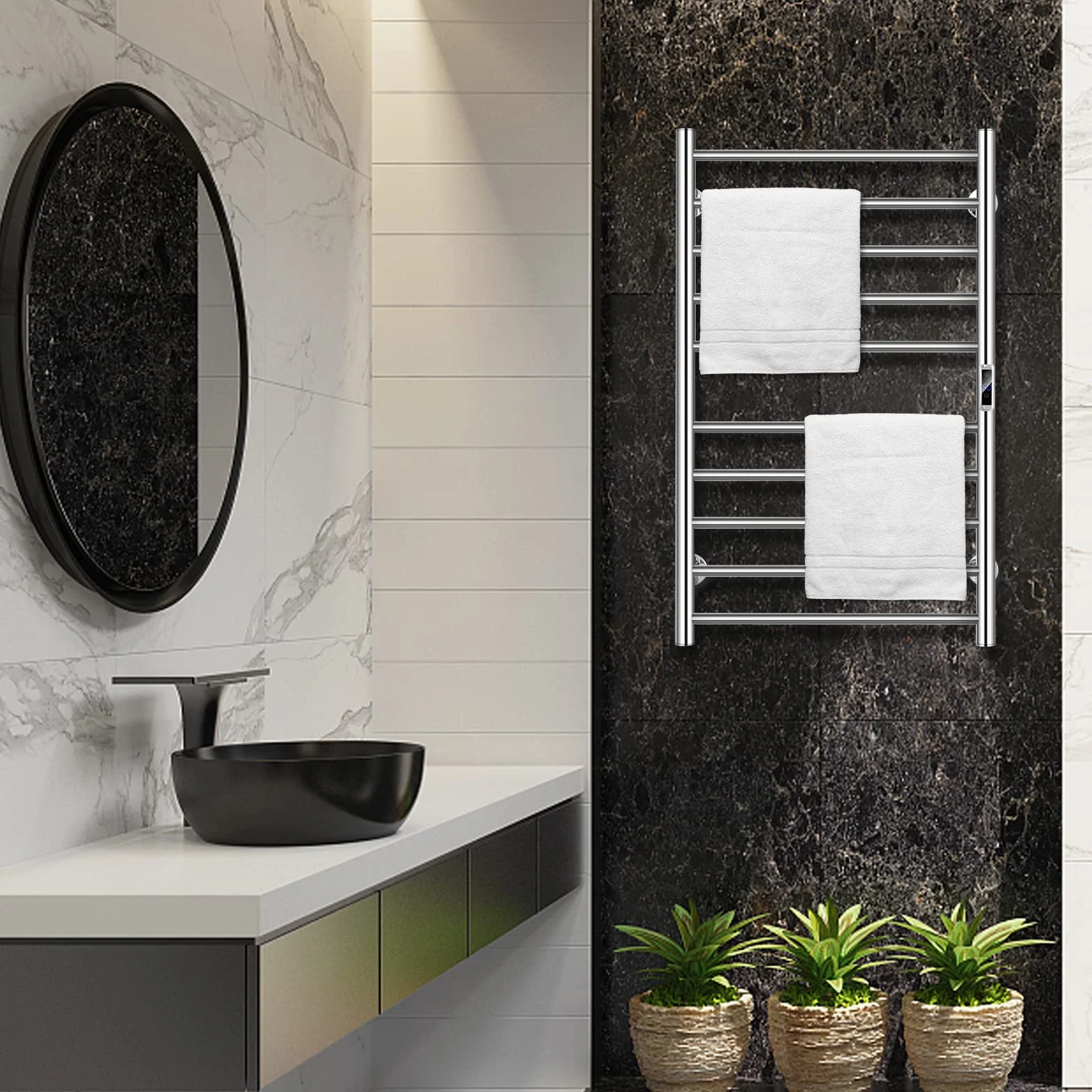 COSTWAY Toallero Eléctrico, Calentador de Toallas Montado en la Pared con Temporizador de 1-8H y Pantalla LCD, Calentador de Toallas de Baño de Acero Inoxidable, Plateado (120W, con 10 Barras)